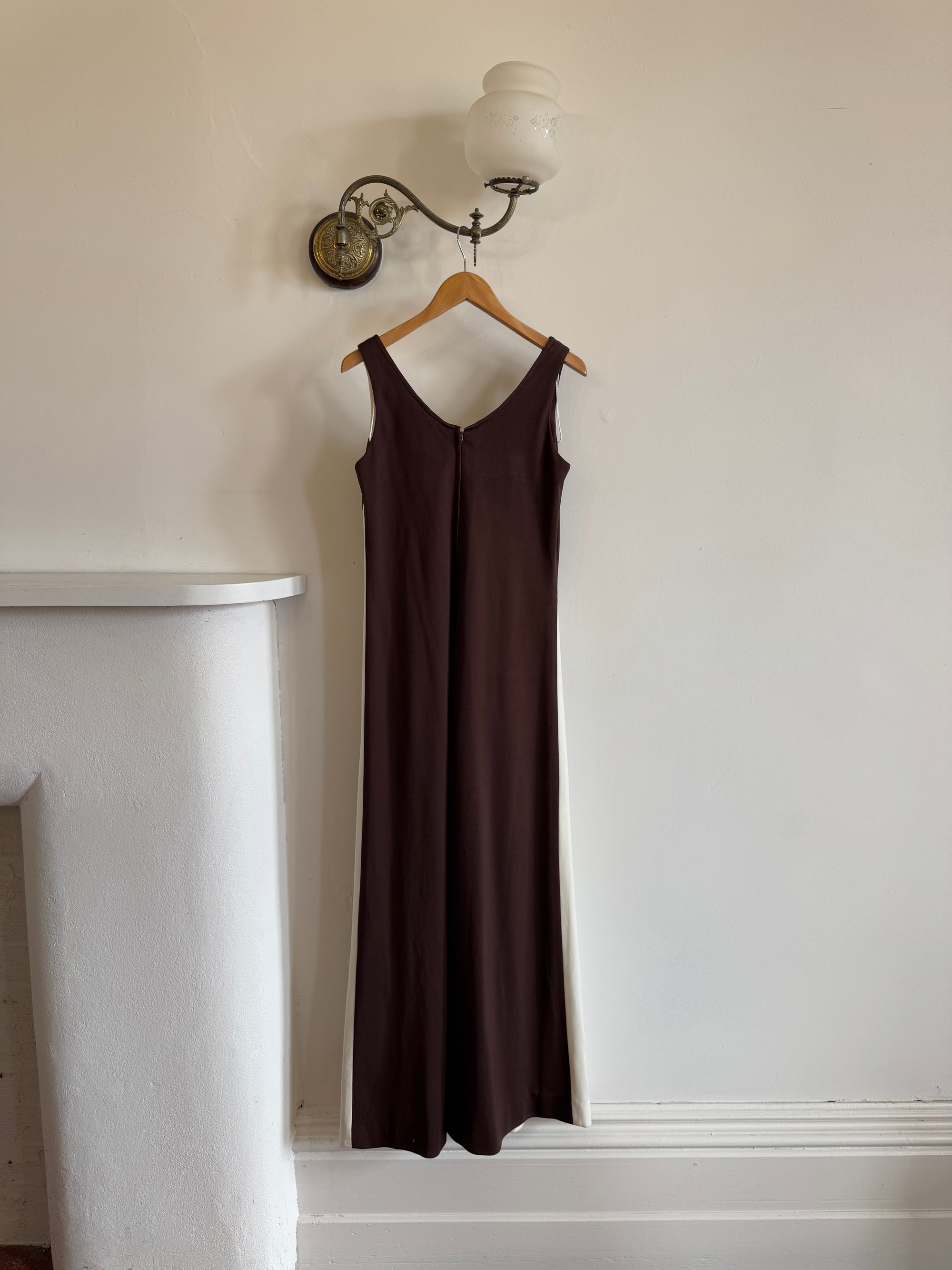 Vintage 60s Chocolate Swirl Jersey Maxi Dress