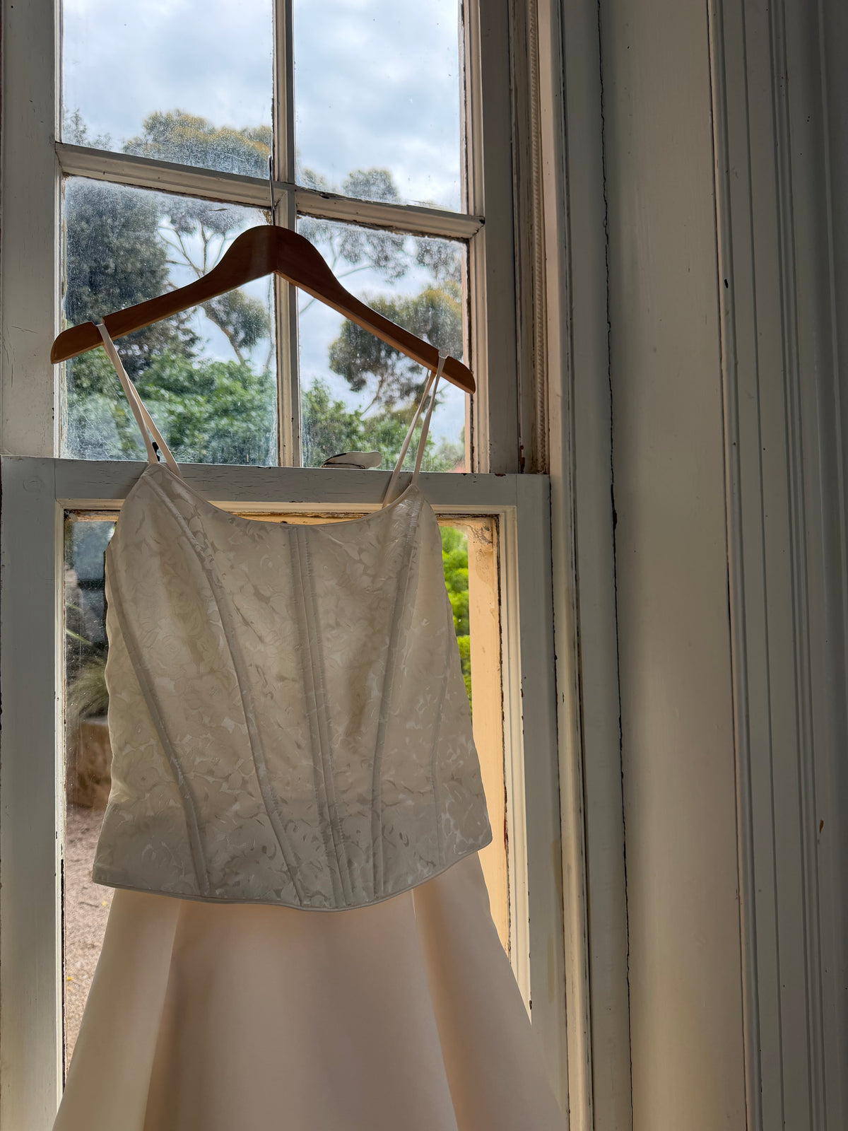 Vintage 90s Brocade Corset Satin Bridal Gown Champagne