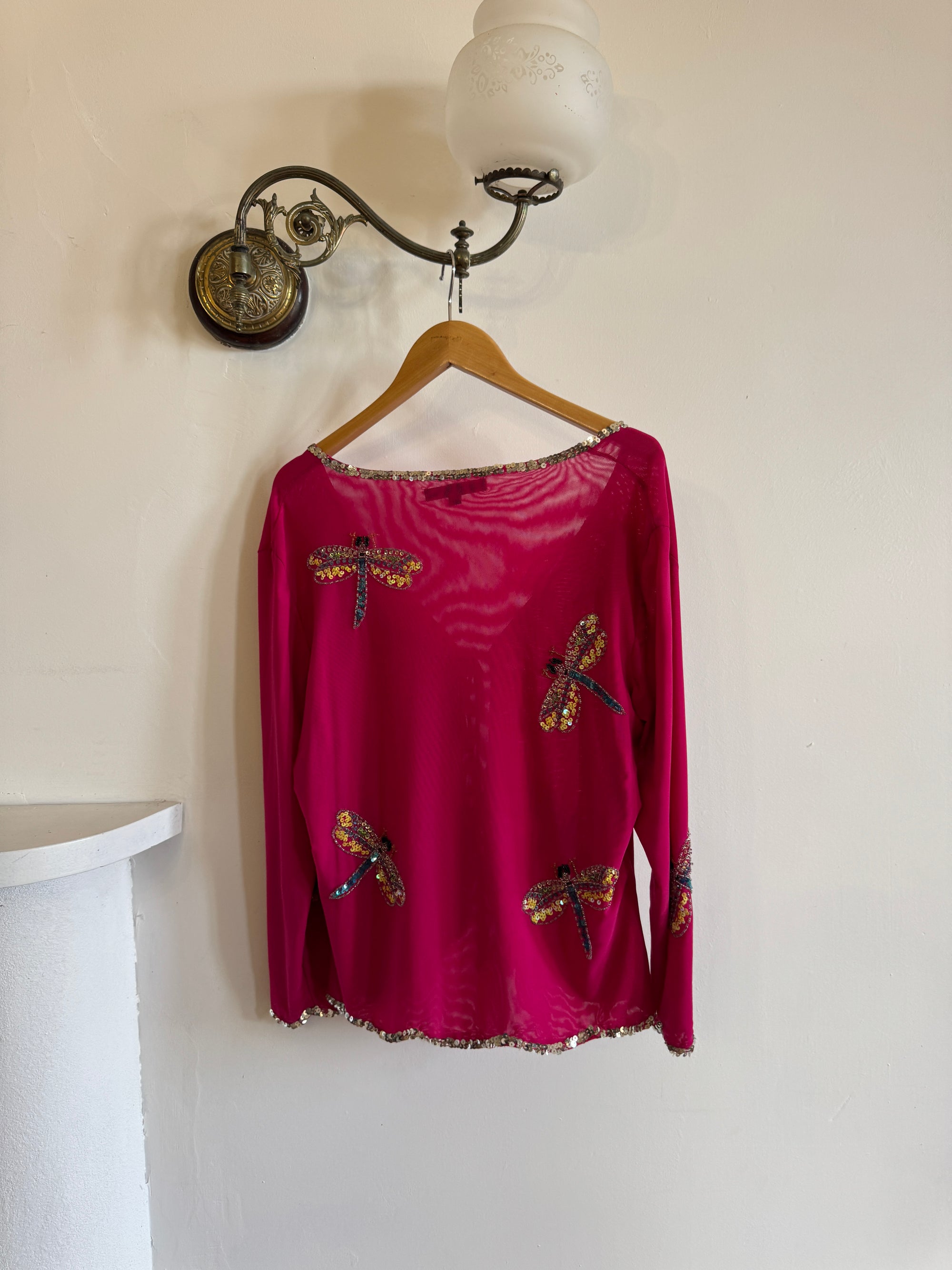 Vintage 90s Australian Made Dragonfly Sequin Tie Top