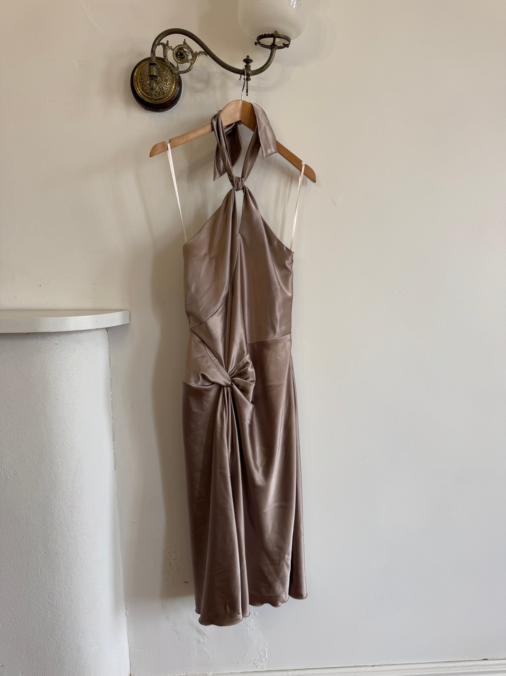 Vintage 90s Australian Made Bronze Satin Party Dress