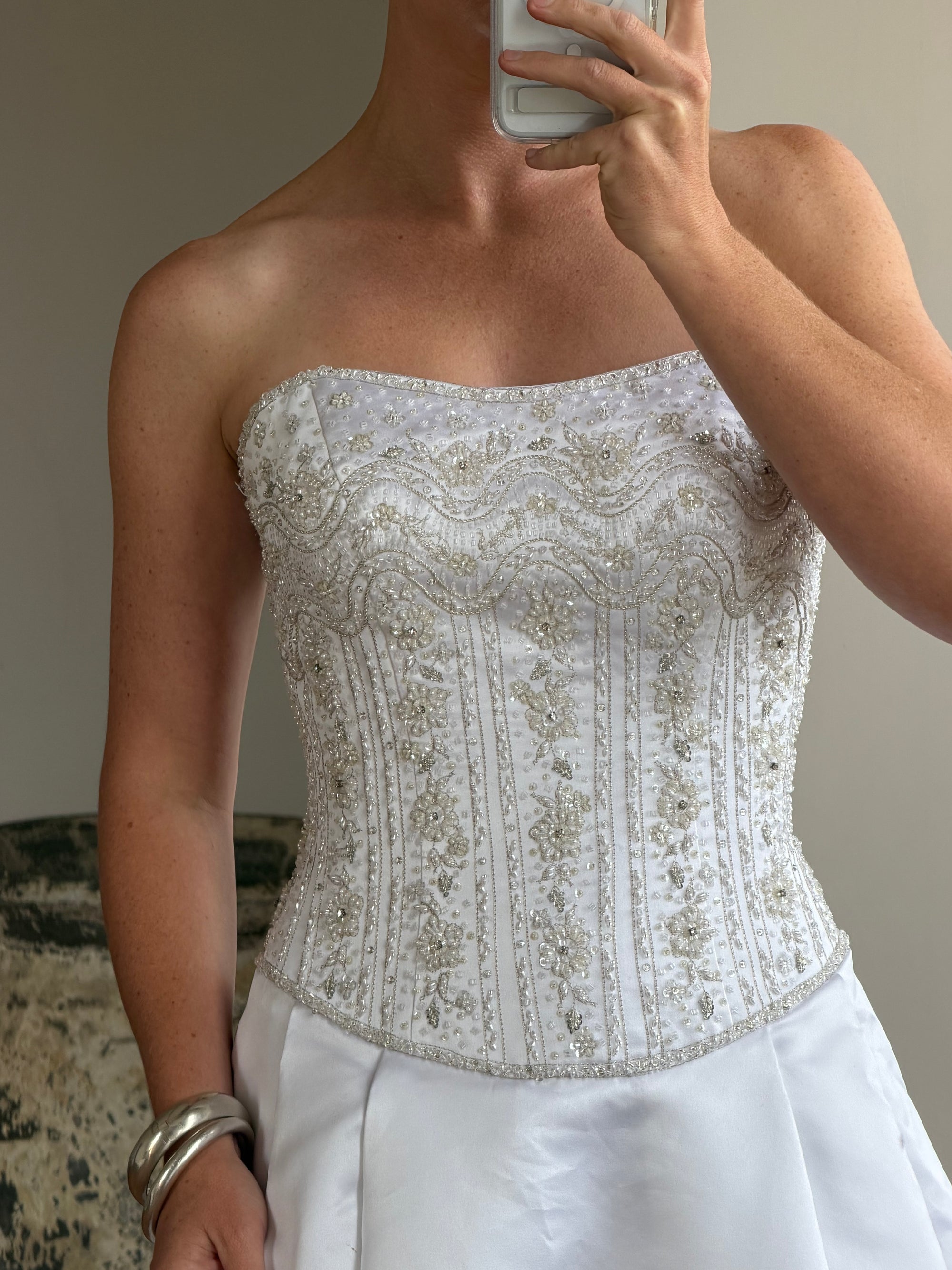 Vintage Y2K Crystal Satin Pleated Wedding Gown