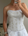 Vintage Y2K Crystal Satin Pleated Wedding Gown