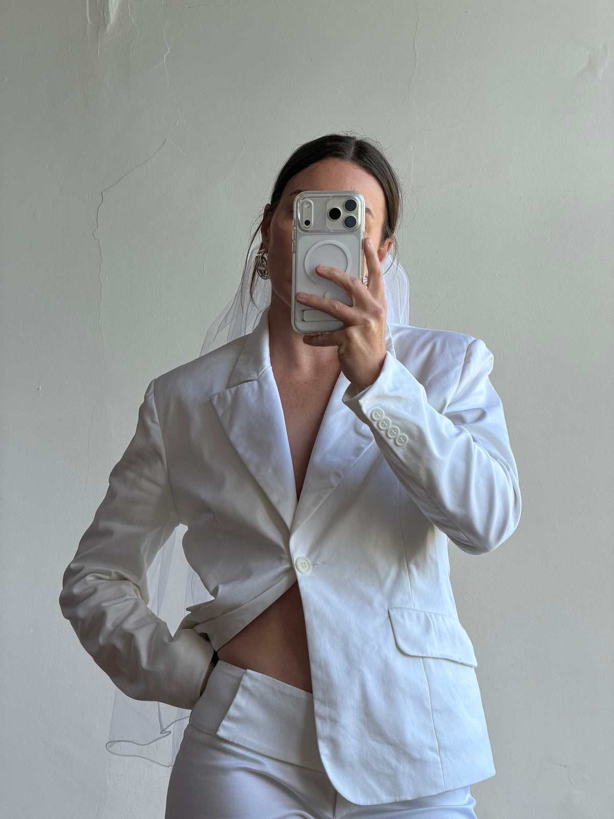 Vintage 90s Low Waist Trouser and Blazer Suit Set Ivory
