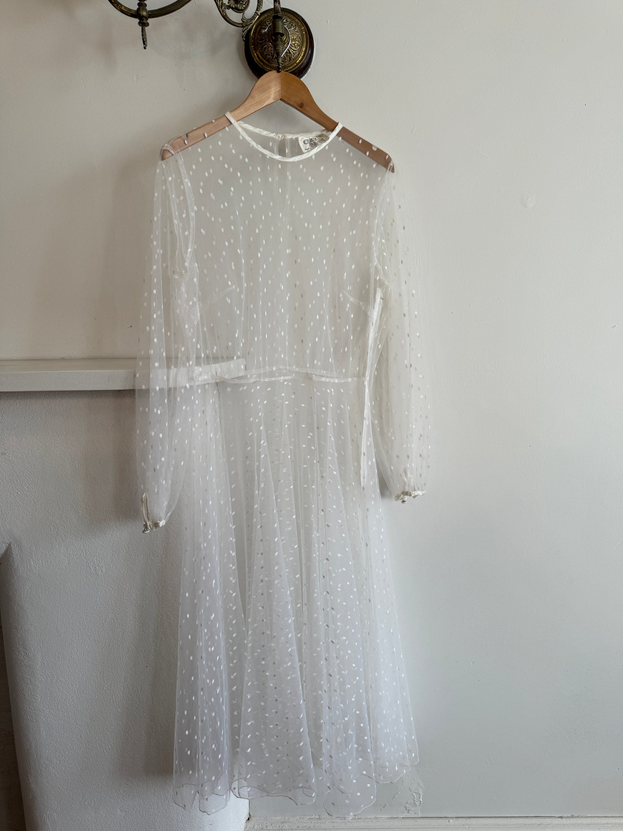 Vintage Long Sleeve Dress Sheer Polka