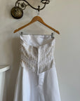 Vintage 90s Beaded Tassel Strapless Satin Wedding Gown
