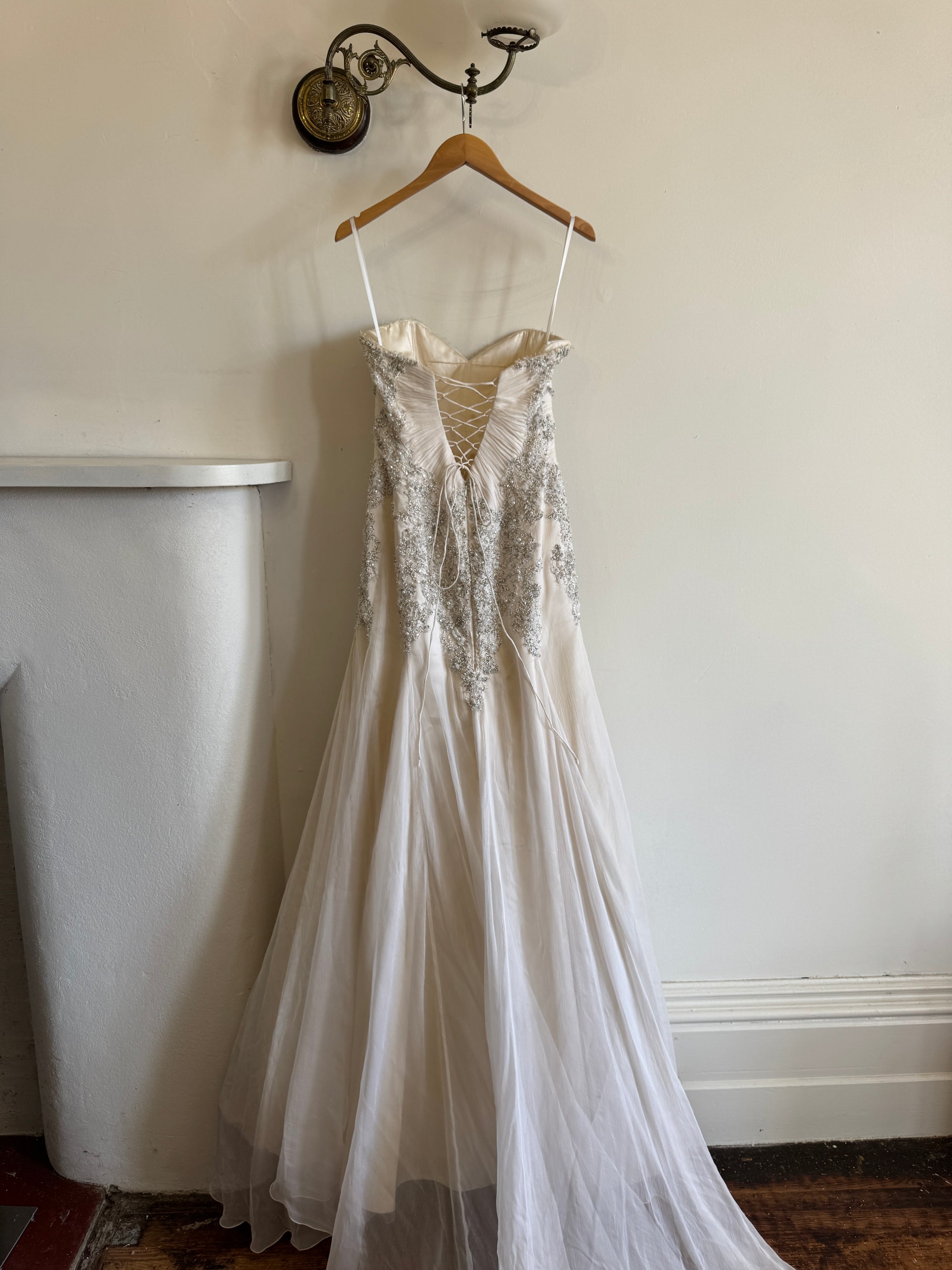 Vintage 90s Pure Silk Couture Drop Waist Wedding Gown