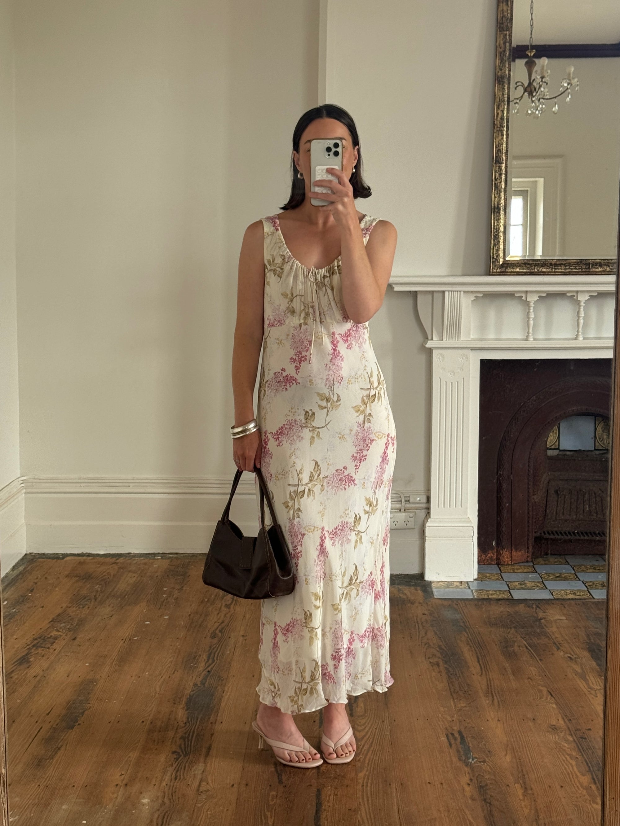 Vintage 90s Milkmaid Dress Creme Floral