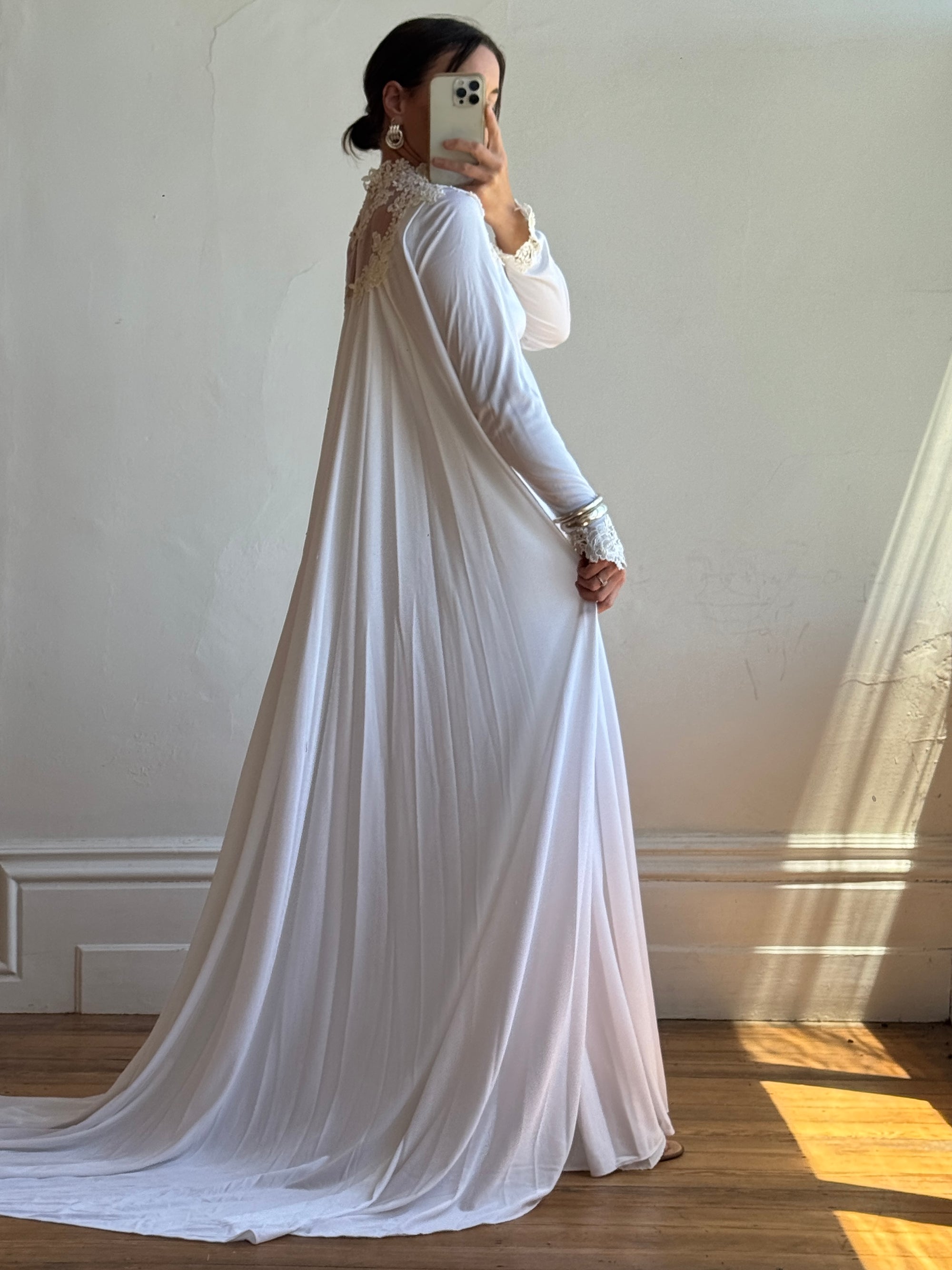 Vintage 60s Jersey and Lace Cape Wedding Dress