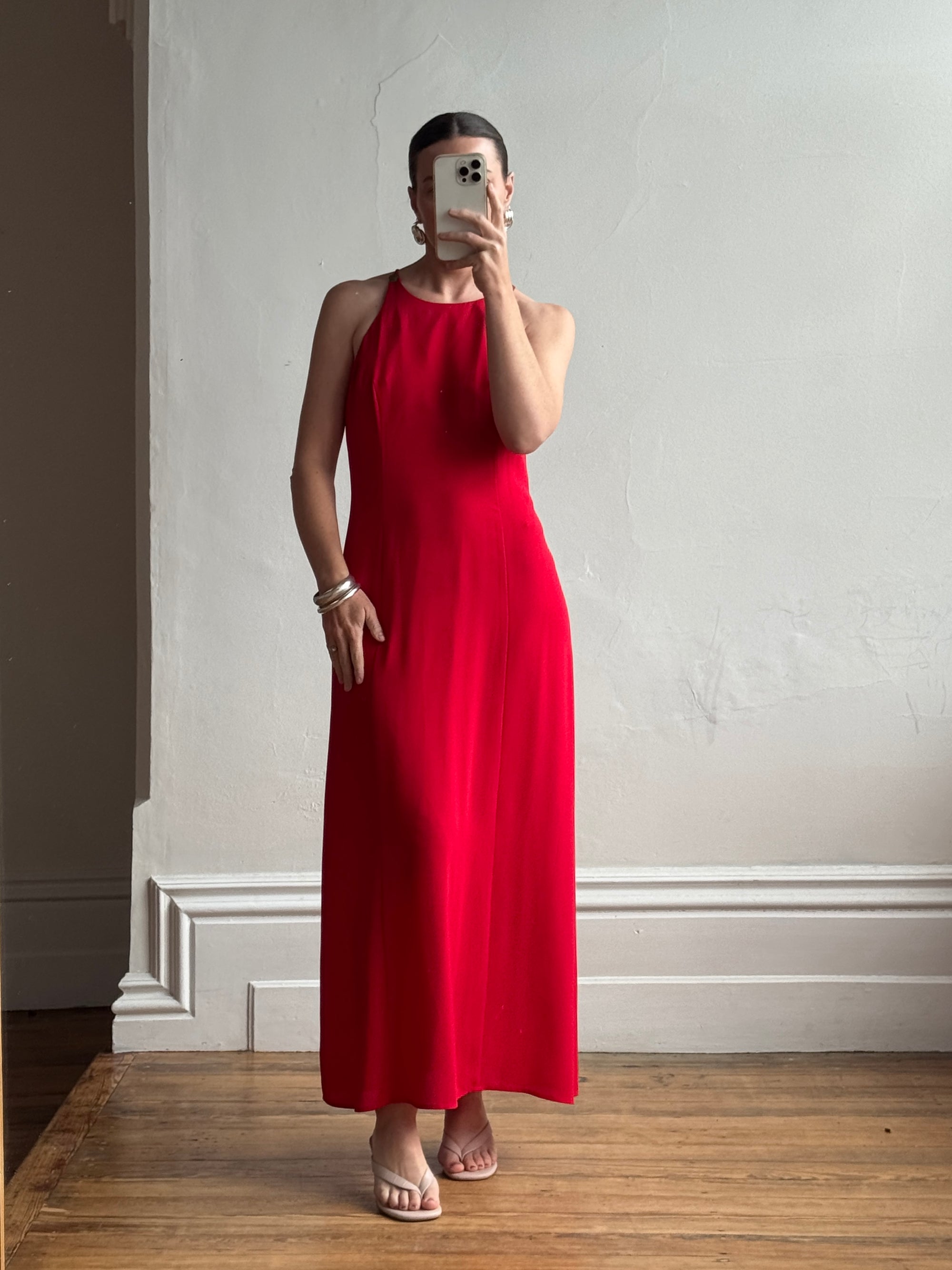 Vintage 90s Crimson Crepe High Front Dress