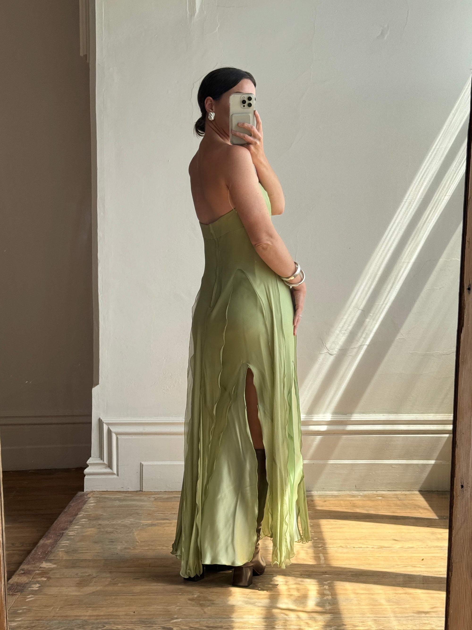 Vintage 90s Olive Strapless Fairy Dress