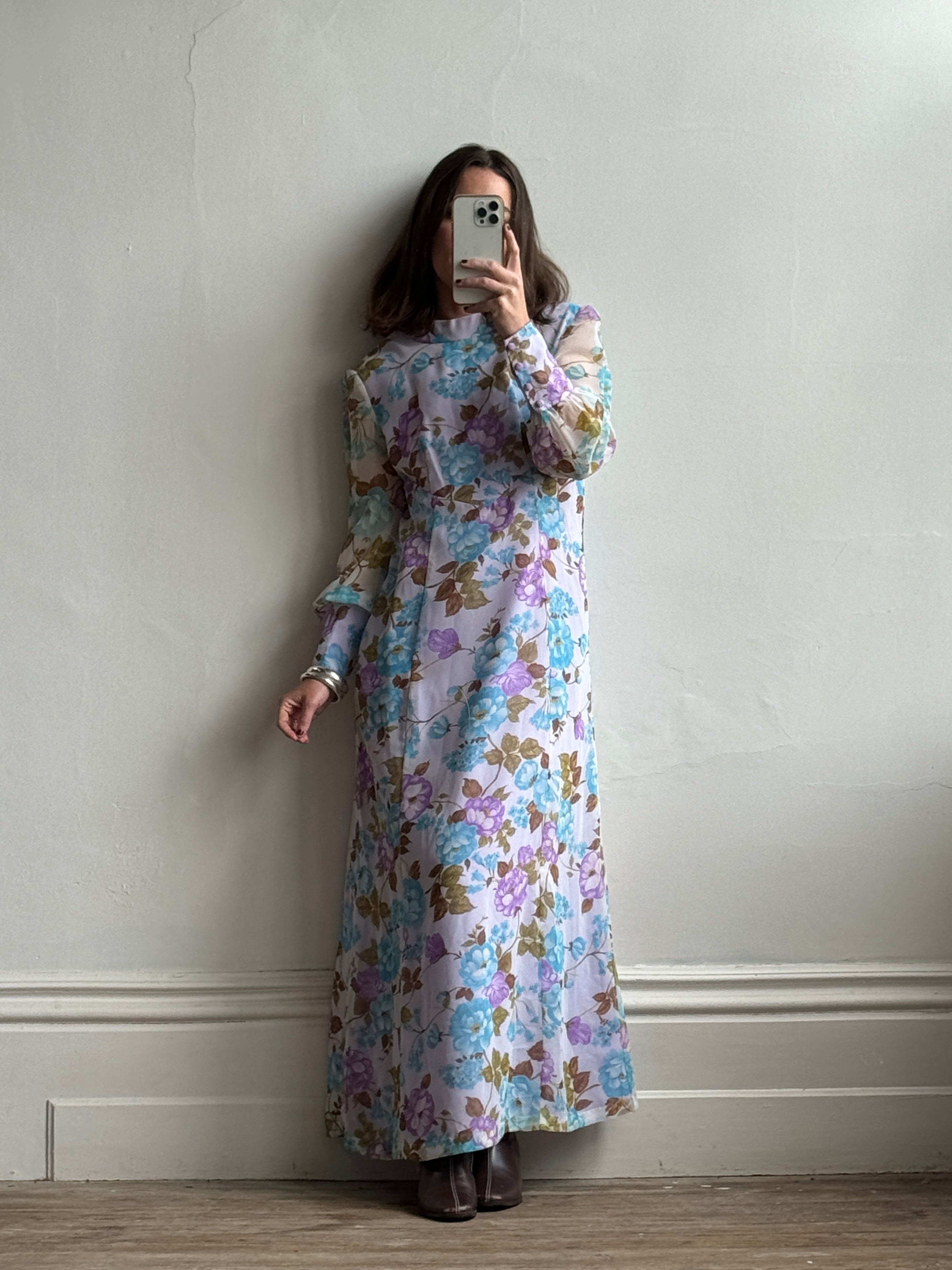 Vintage 60s Lilac Floral Spring Maxi Dress