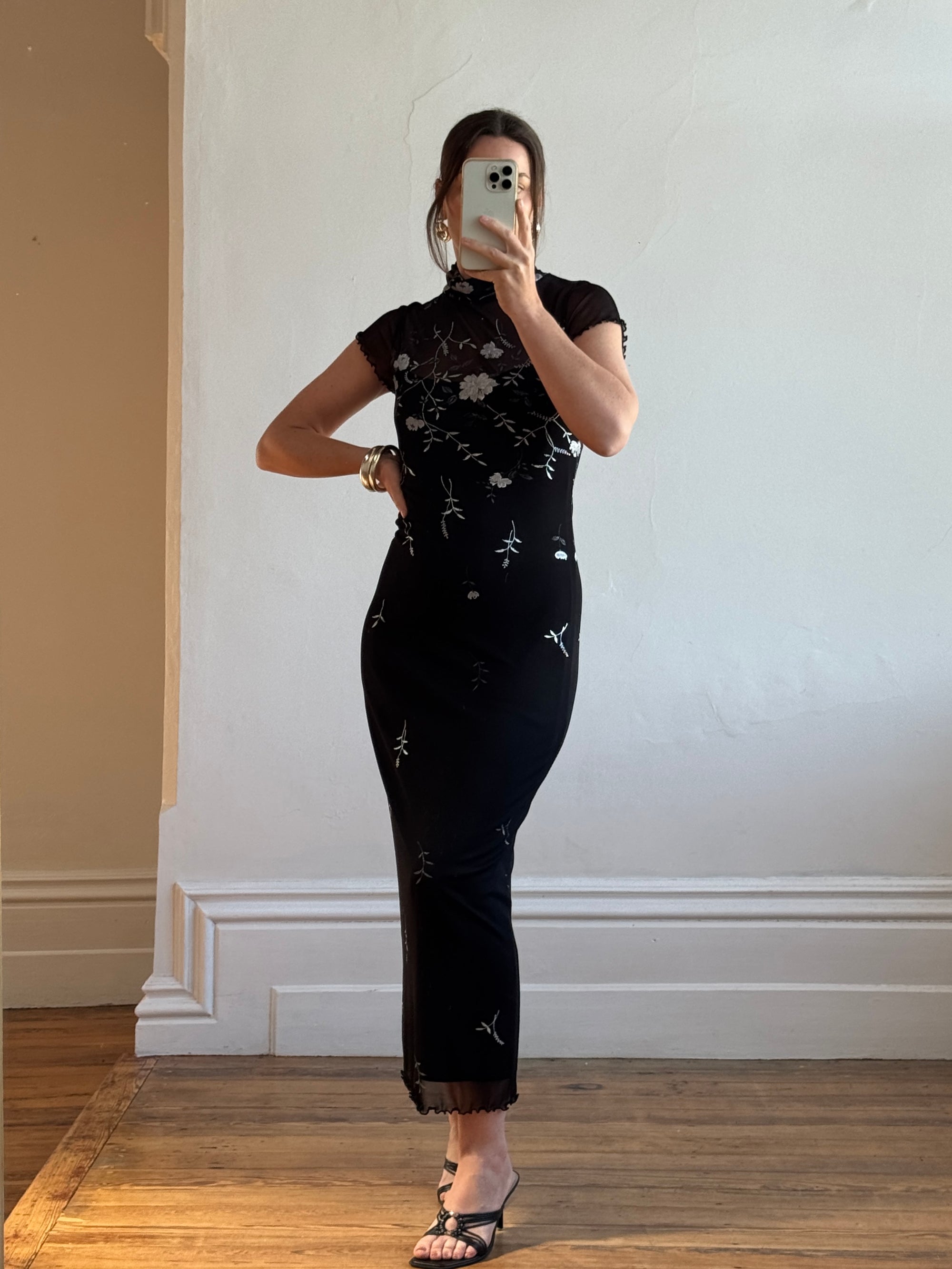 Vintage 90s Sheer Mesh Midi with Silver Vine