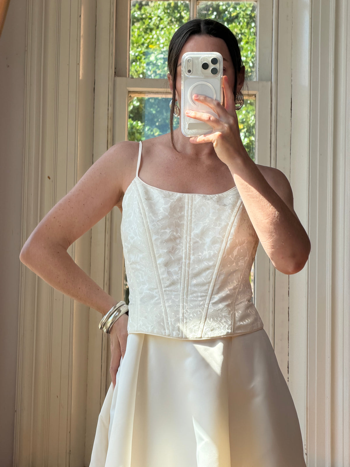 Vintage 90s Brocade Corset Satin Bridal Gown Champagne