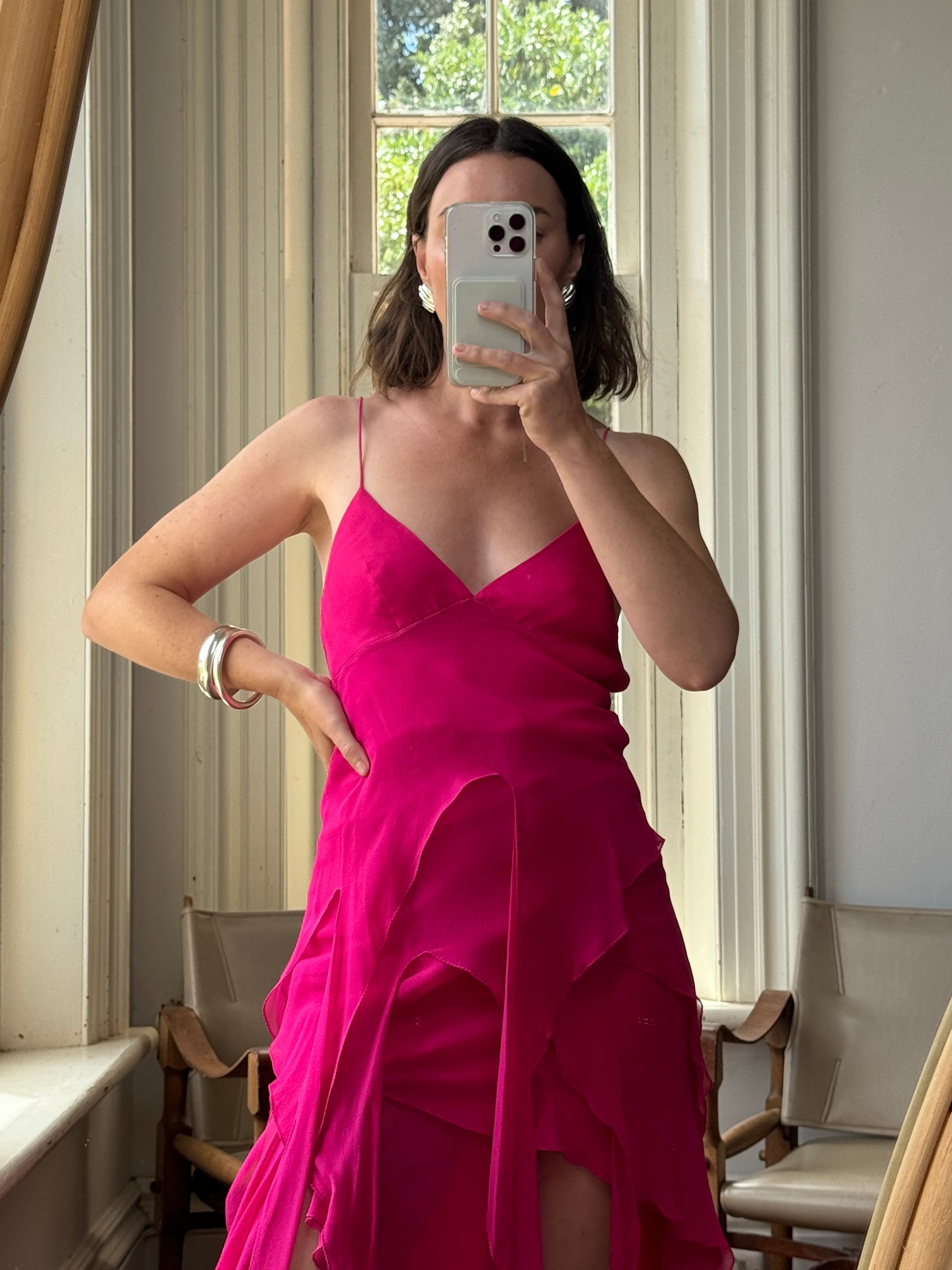 Vintage Y2K Pure Silk Fairy Dress Hot Pink