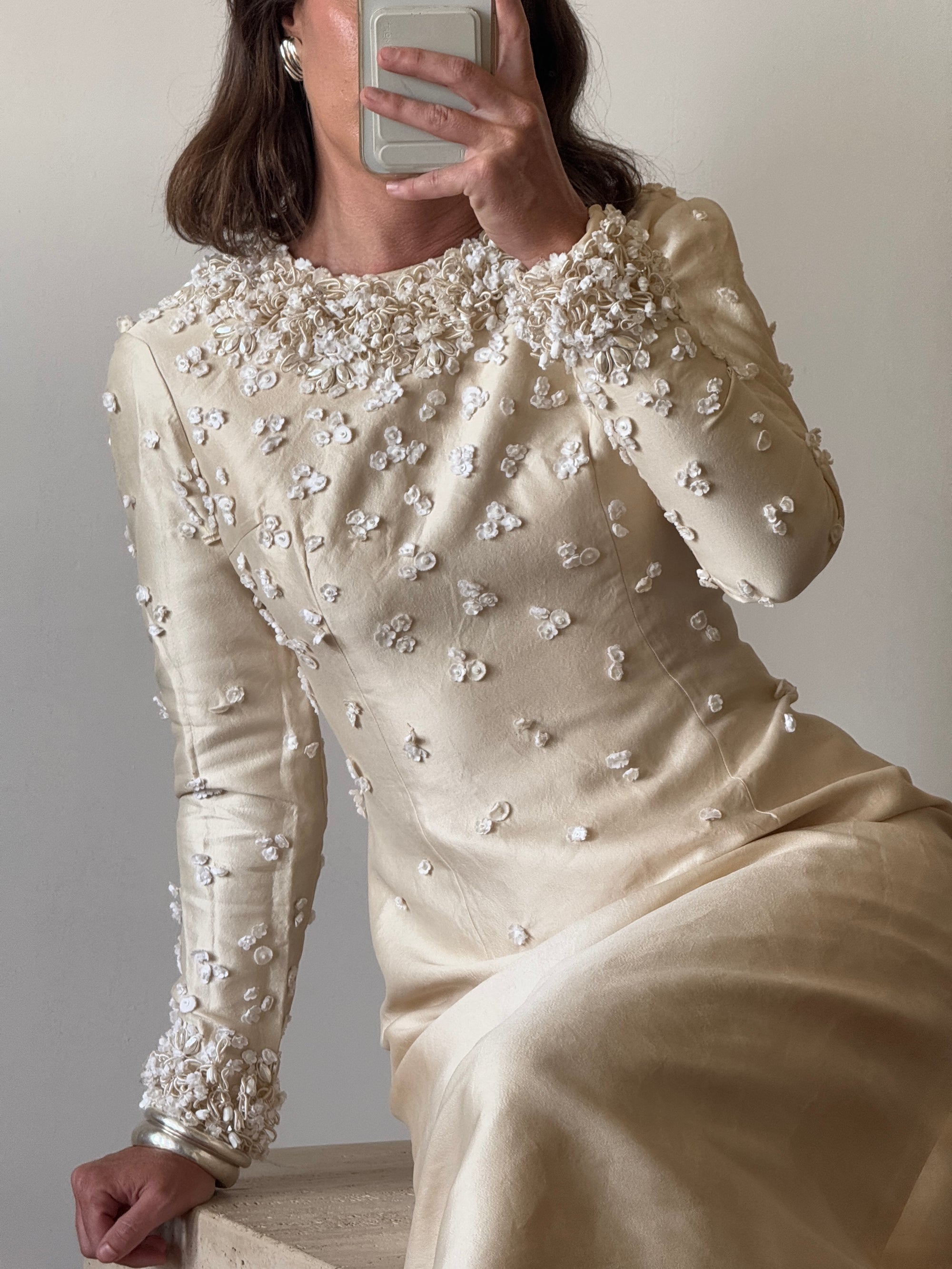 Vintage 60s Embellished Italian Made Silk and Wool Wedding Gown