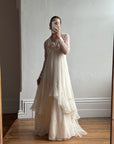 Vintage 70s Chiffon Rosette Wedding Dress Creme