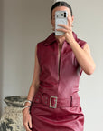 Vintage 90s Burgundy Leather Zip Front Dress