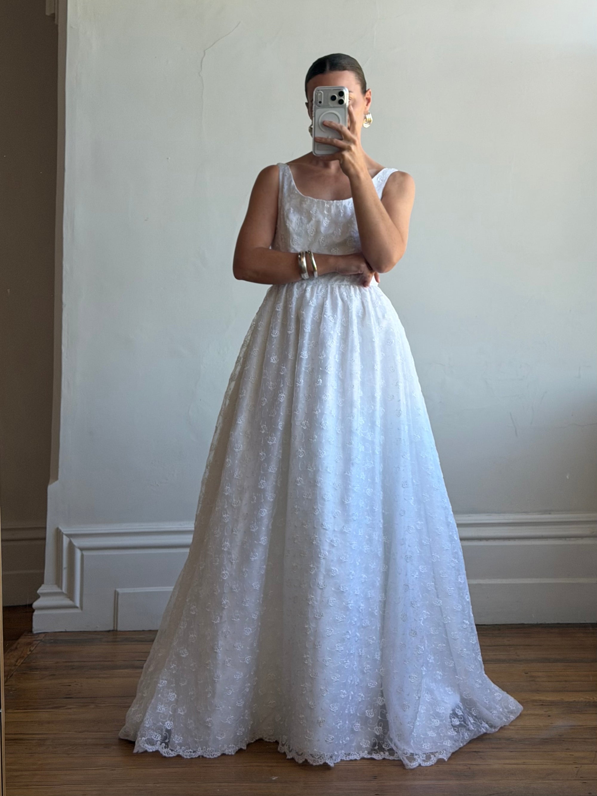 Vintage 90s Scoop Neck Floral Wedding Dress