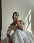 Vintage 80s Pure Silk Rosette Off Shoulder Gown