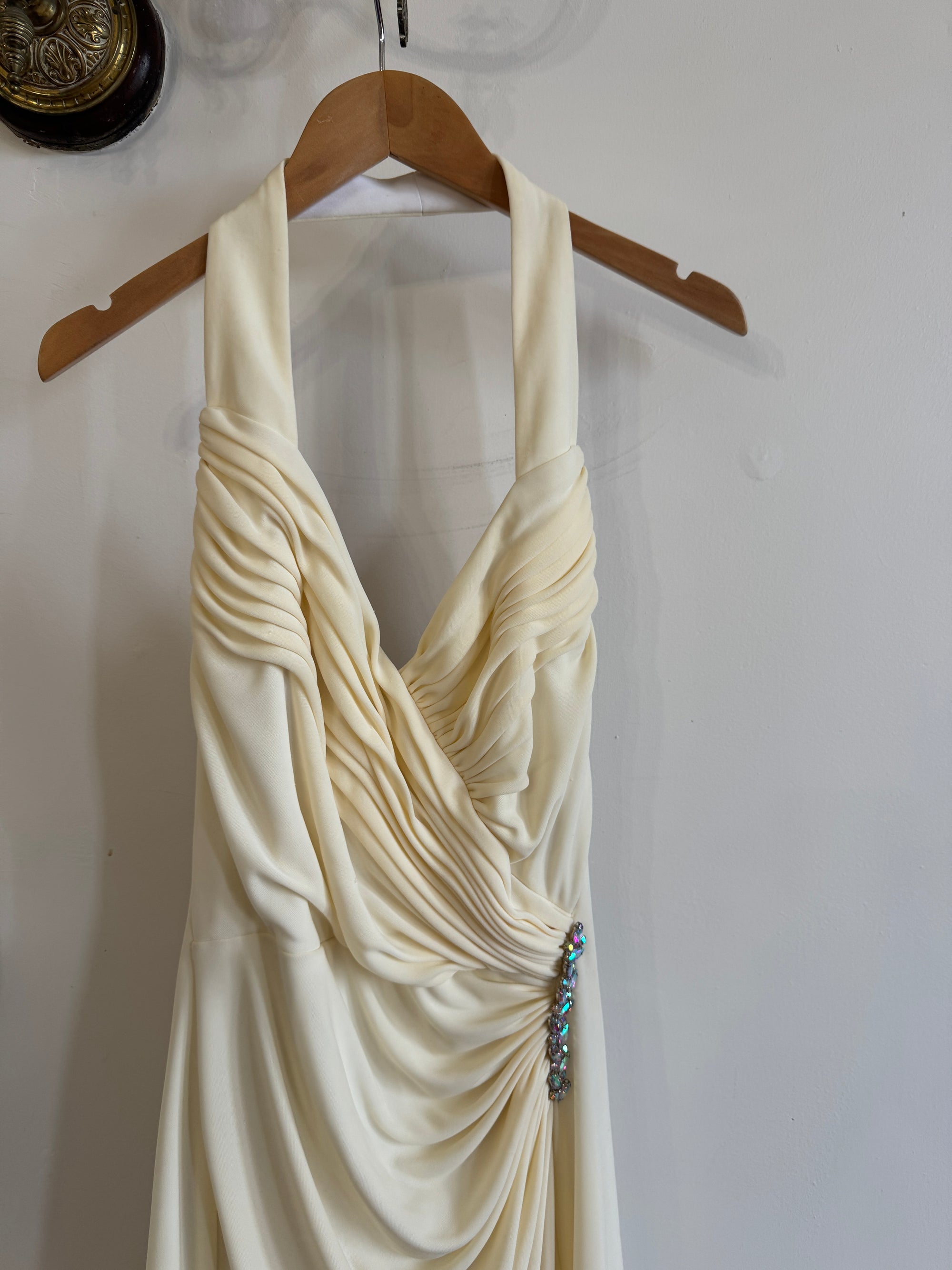 Vintage 90s Bandage Mini Dress Cream With Rainbow Rhinestones