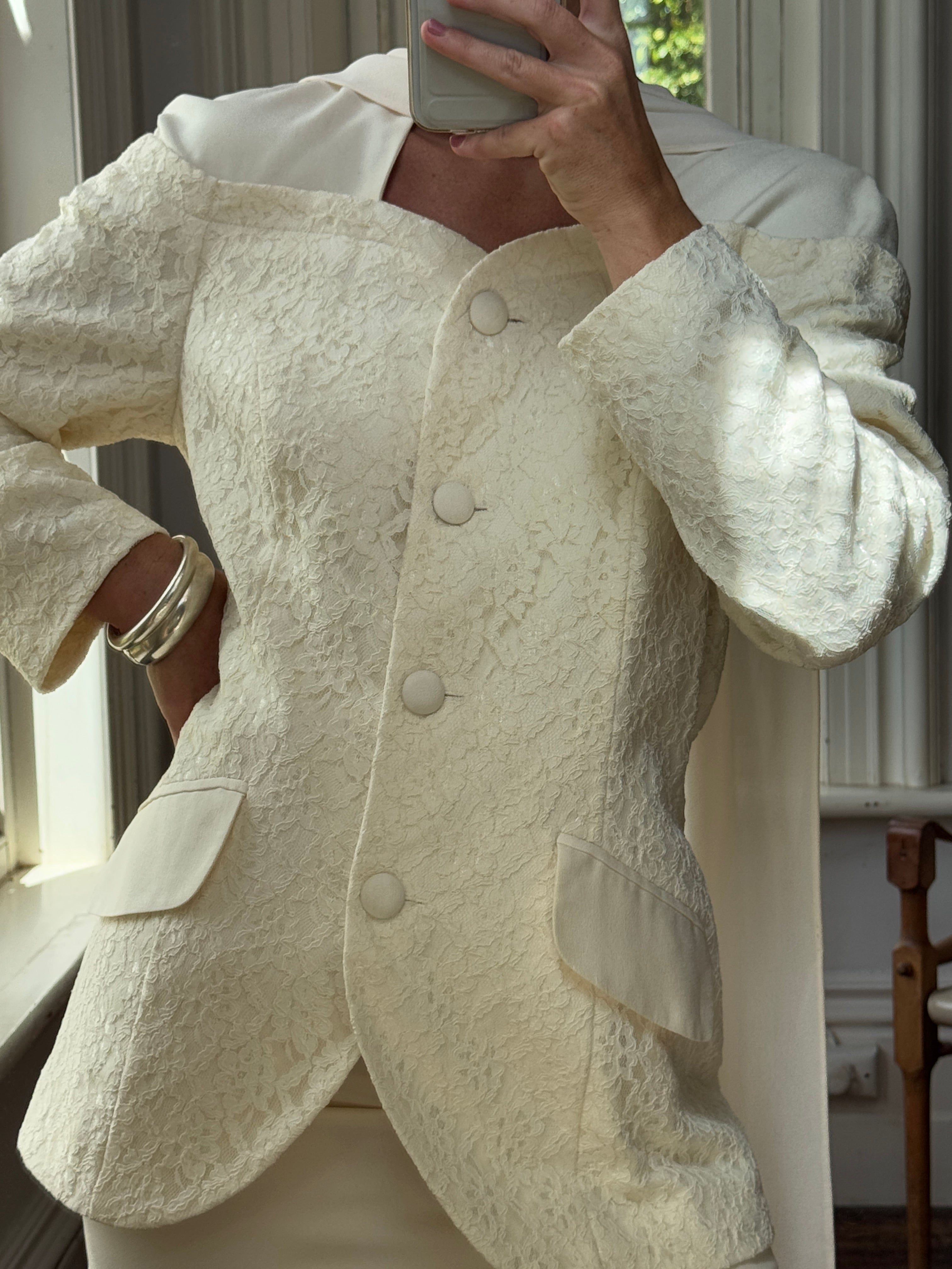 Vintage 80s Bridal Mini Suit with Scarf