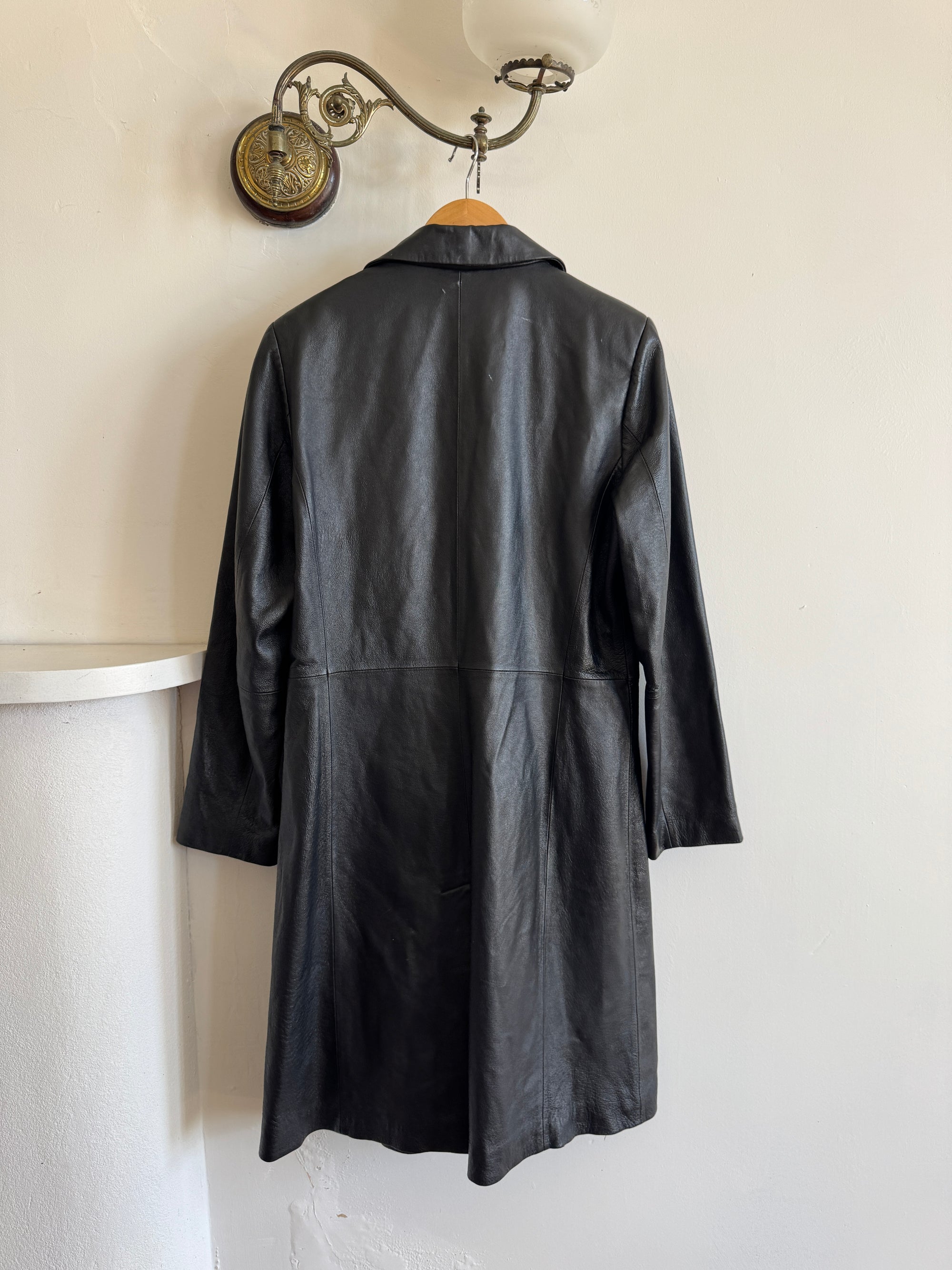 Vintage 90s Leather Mid Length Trench