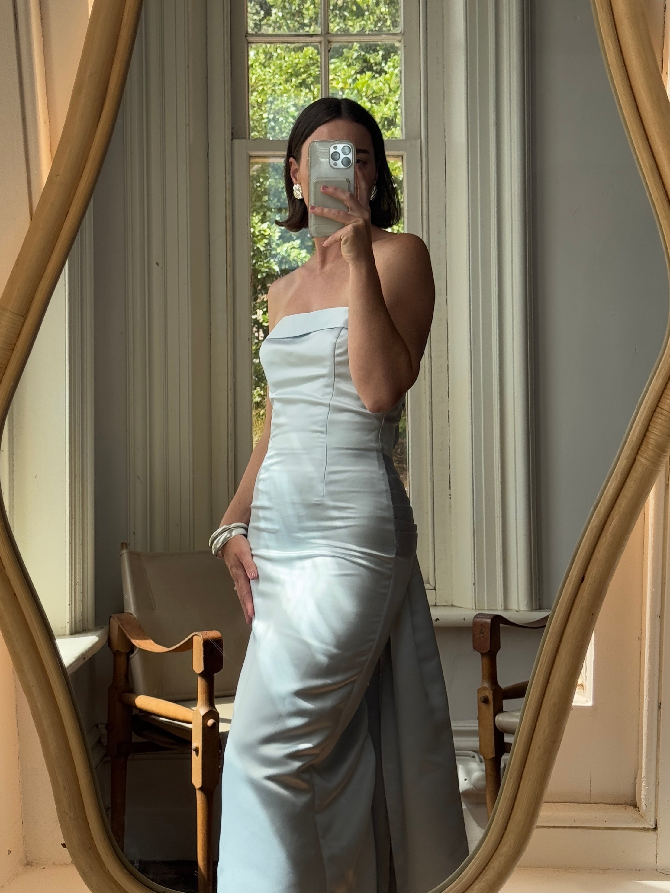 Vintage 90s Satin Pencil Dress Ice Blue