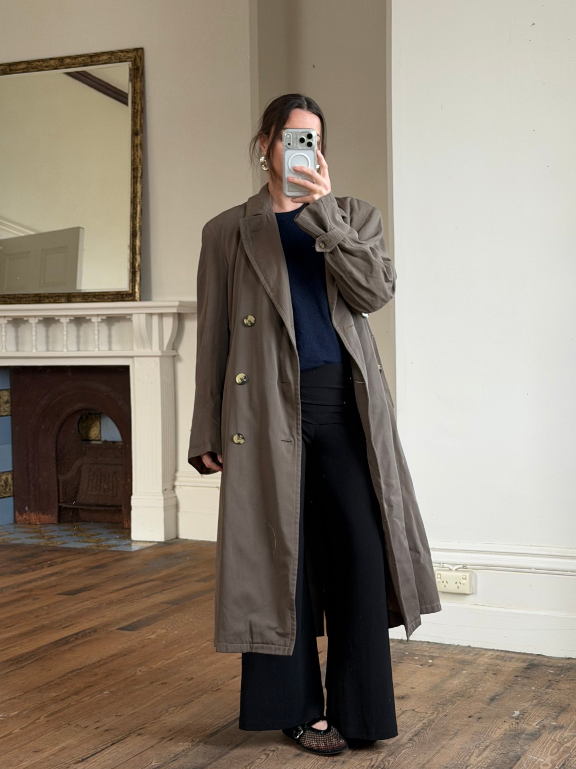 Vintage 70s Showerproof Double Breasted Trench Coat Olive