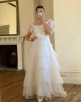 Vintage 70s Tiered Organza Prairie Daisy Wedding Dress