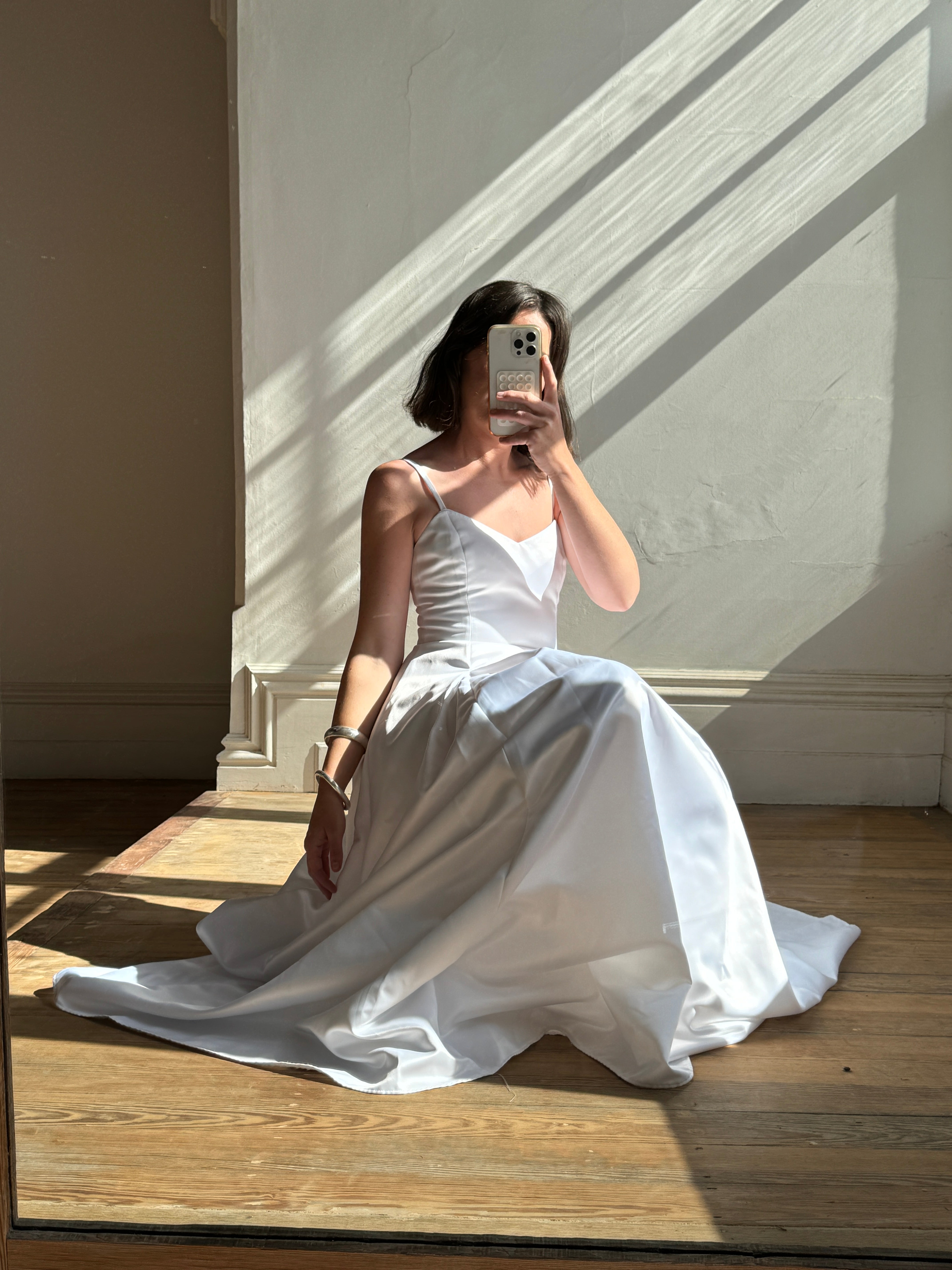 Vintage 90s Satin Strappy Pleated Wedding Dress