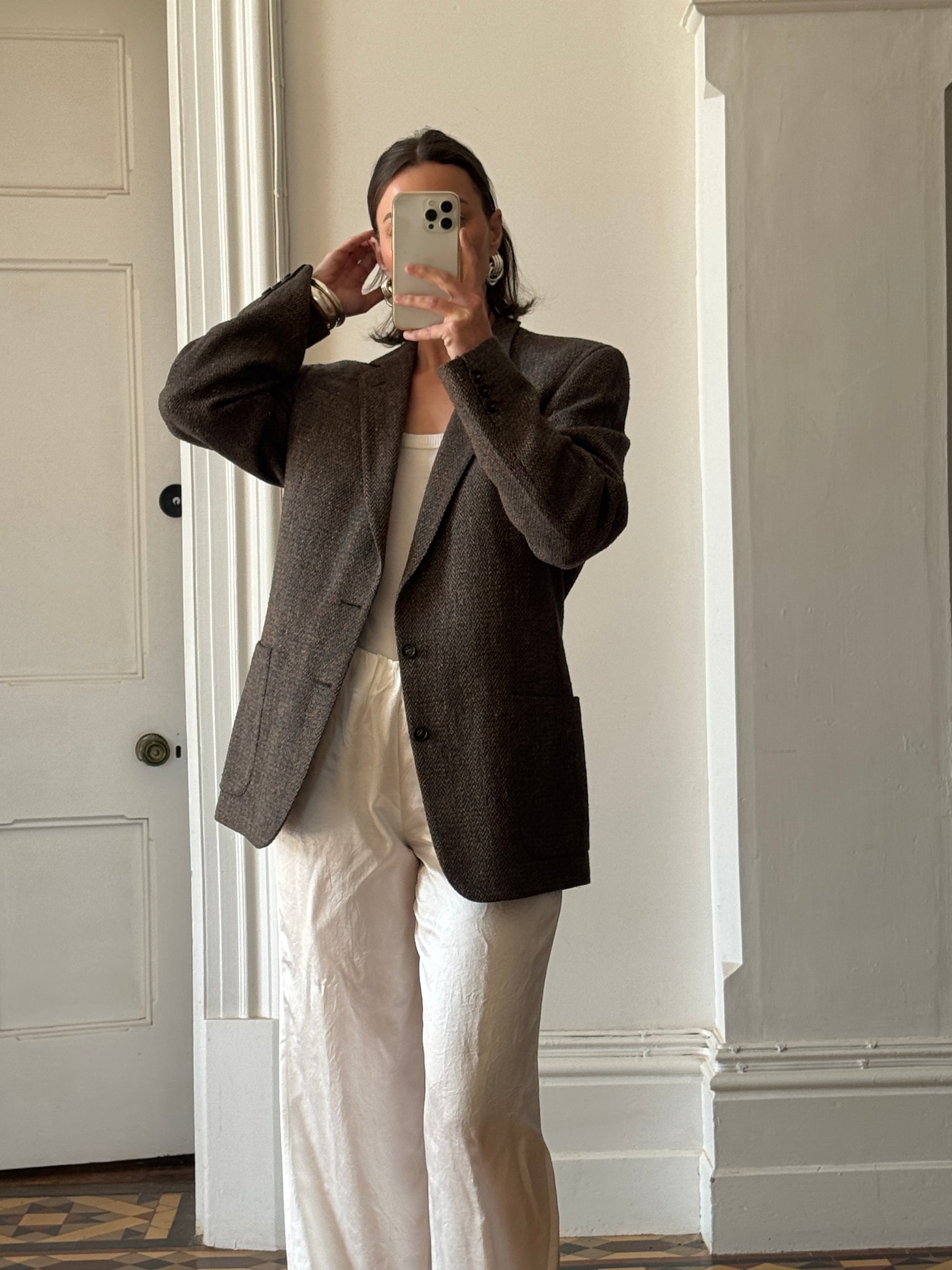 Vintage Christian Dior Tailored Wool Blazer Navy Brown
