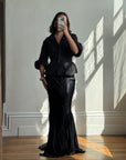 Vintage 90s Pure Silk Fishtail Skirt With Train Noir
