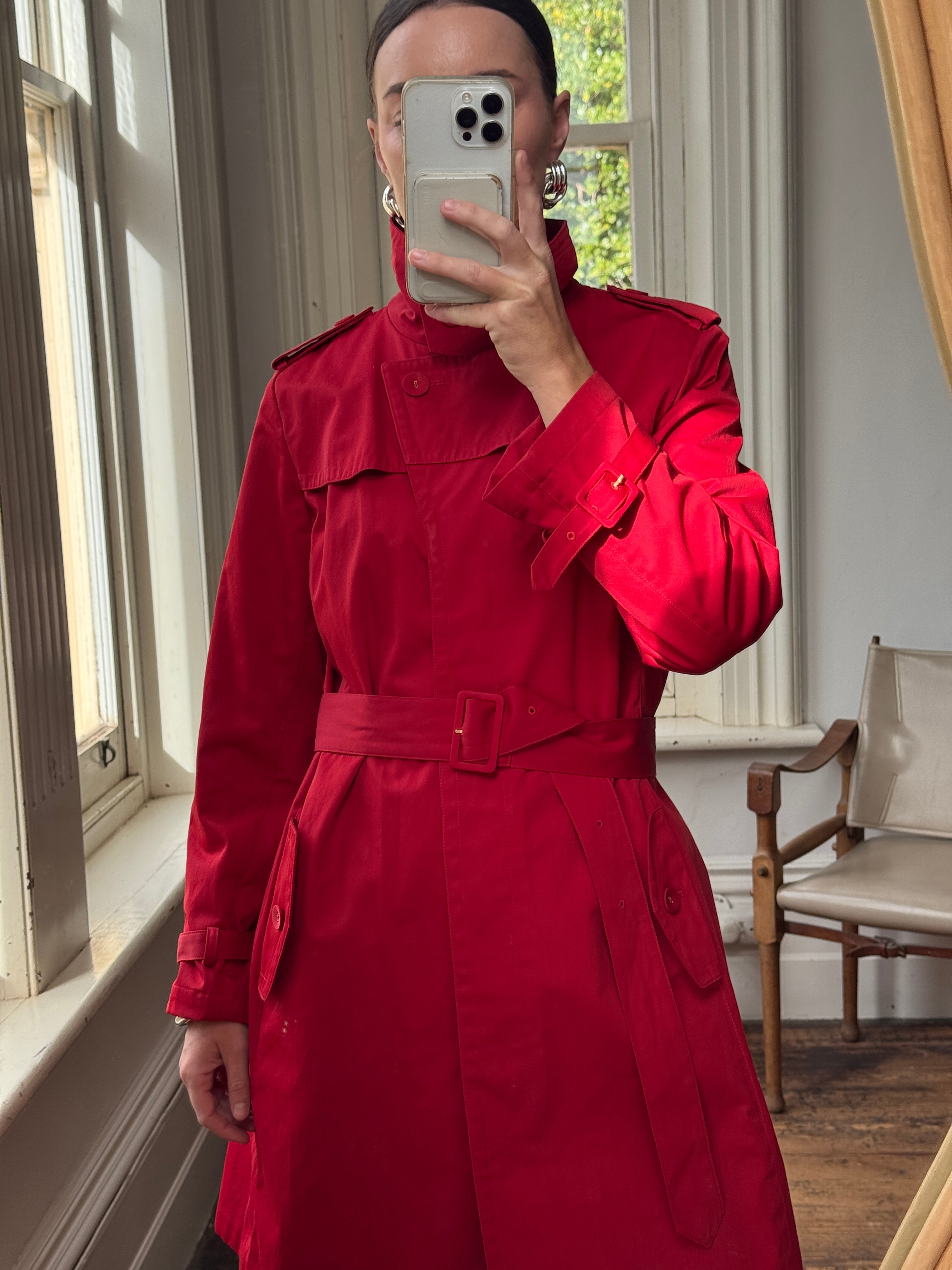 Vintage 90s Red Mid Length Trench Coat