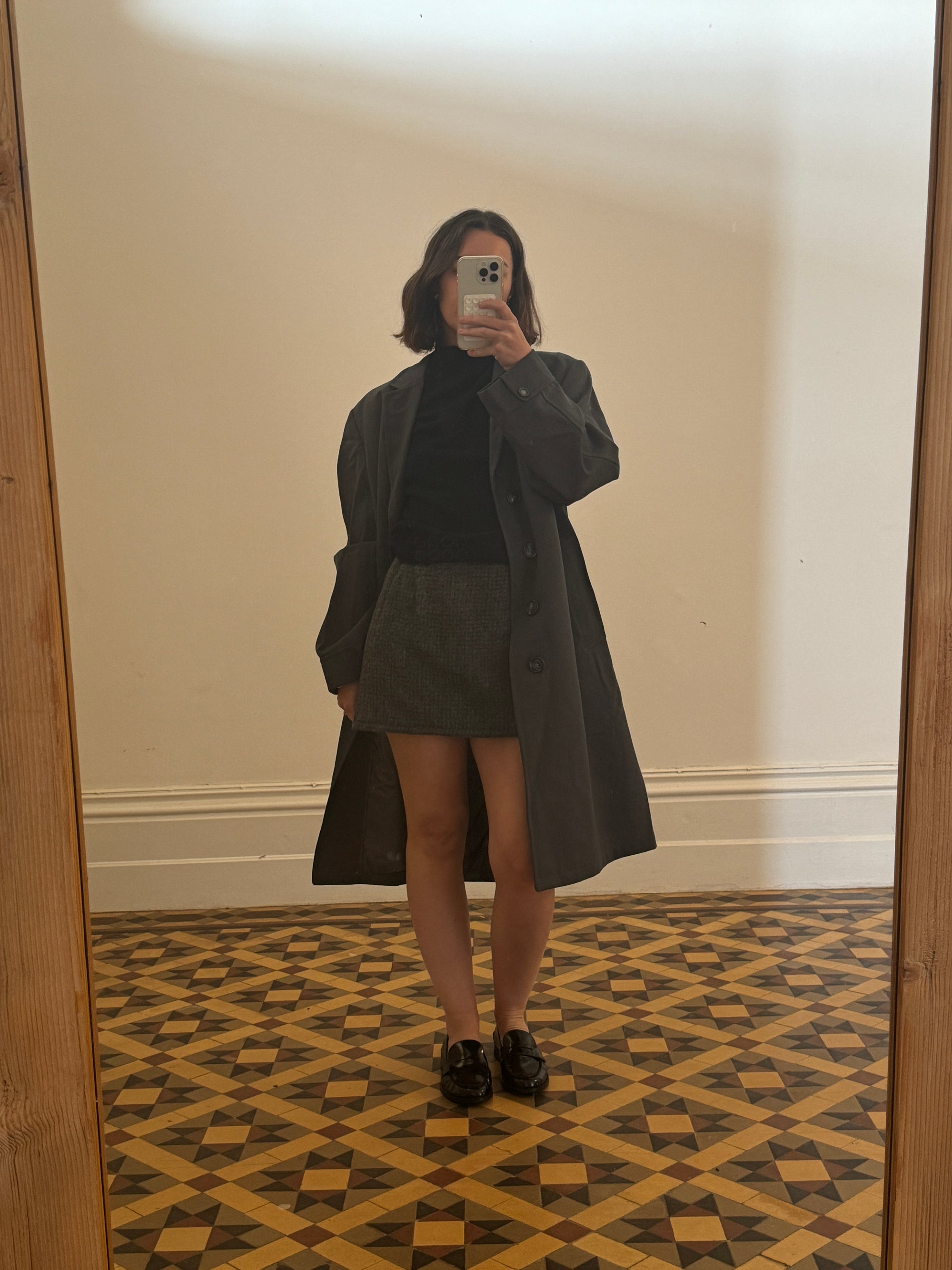 Vintage Dark Grey Wool Boxy Trench Coat