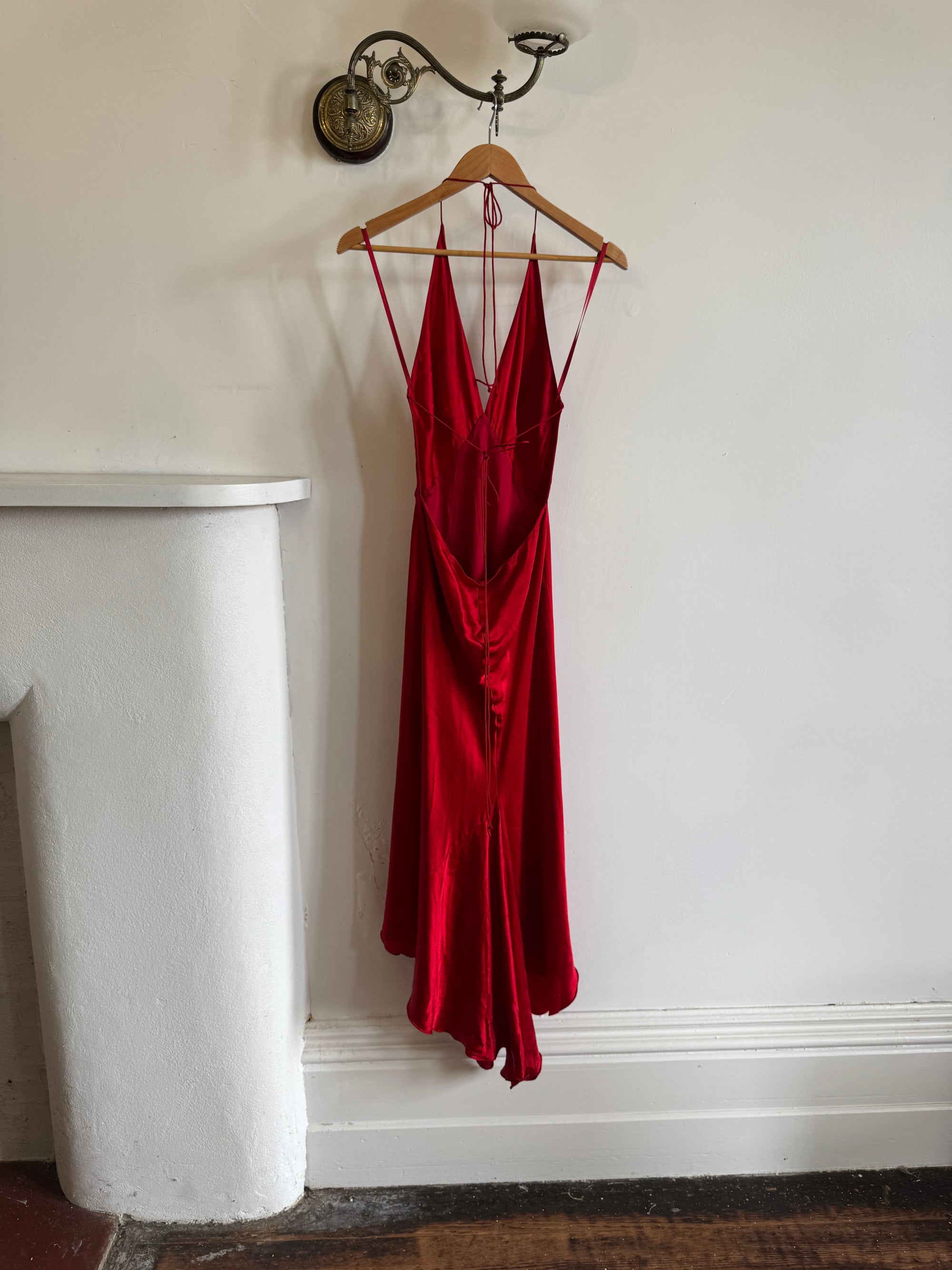 Vintage 90s Pure Silk High Low Halter Dress Scarlett