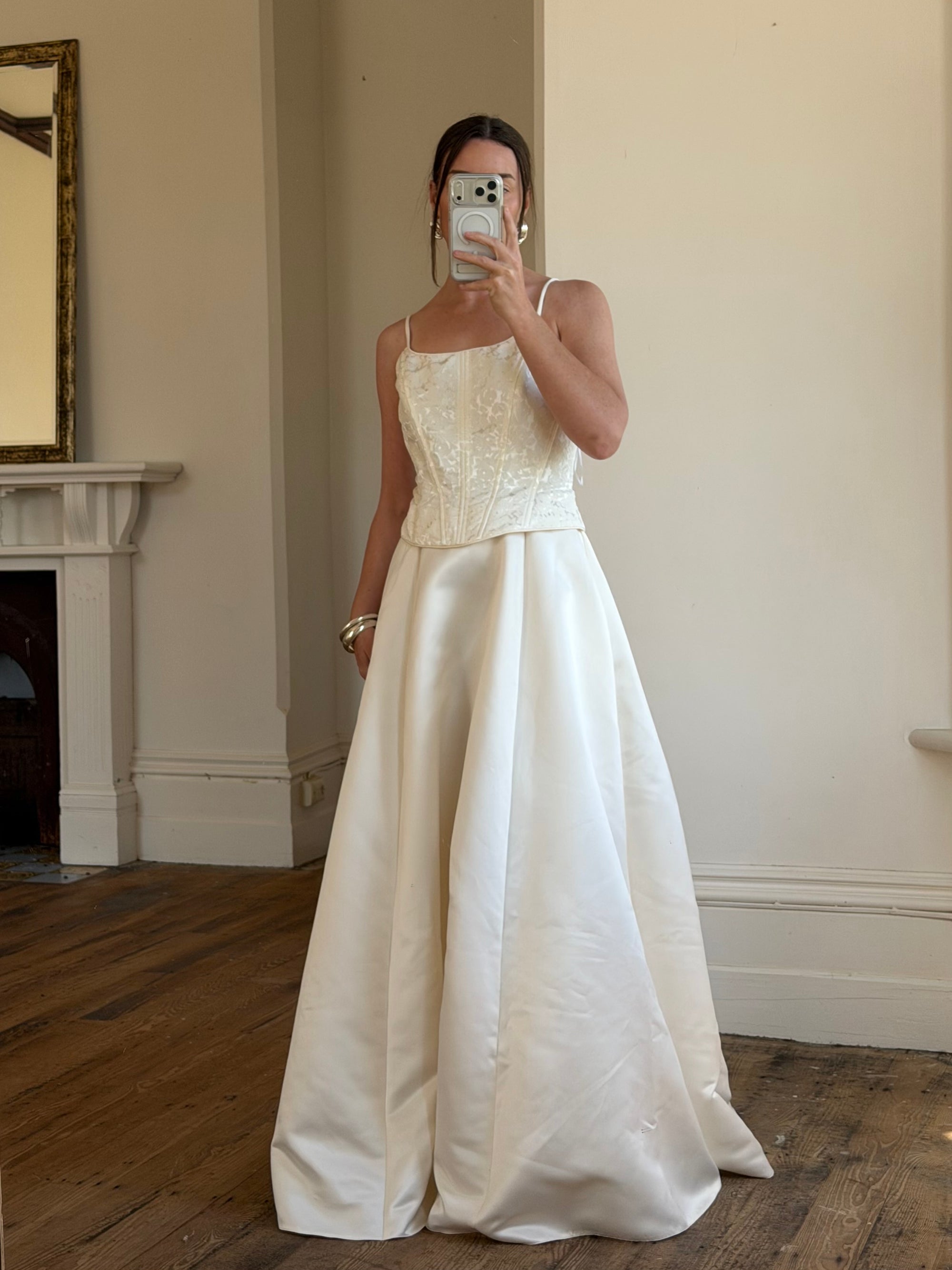 Vintage 90s Brocade Corset Satin Bridal Gown Champagne