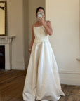 Vintage 90s Brocade Corset Satin Bridal Gown Champagne