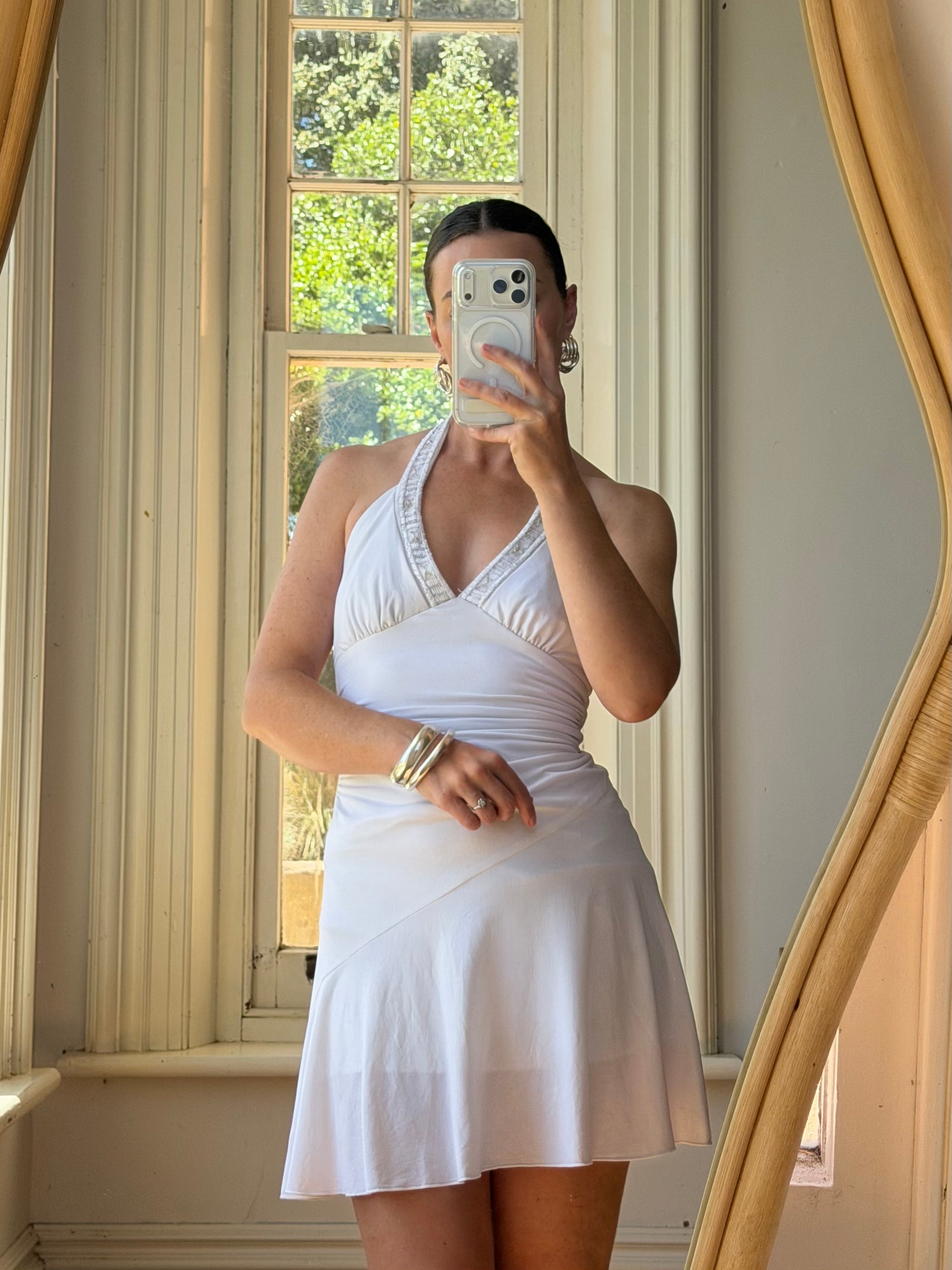 Vintage Y2K Jersey Halter Mini Dress White
