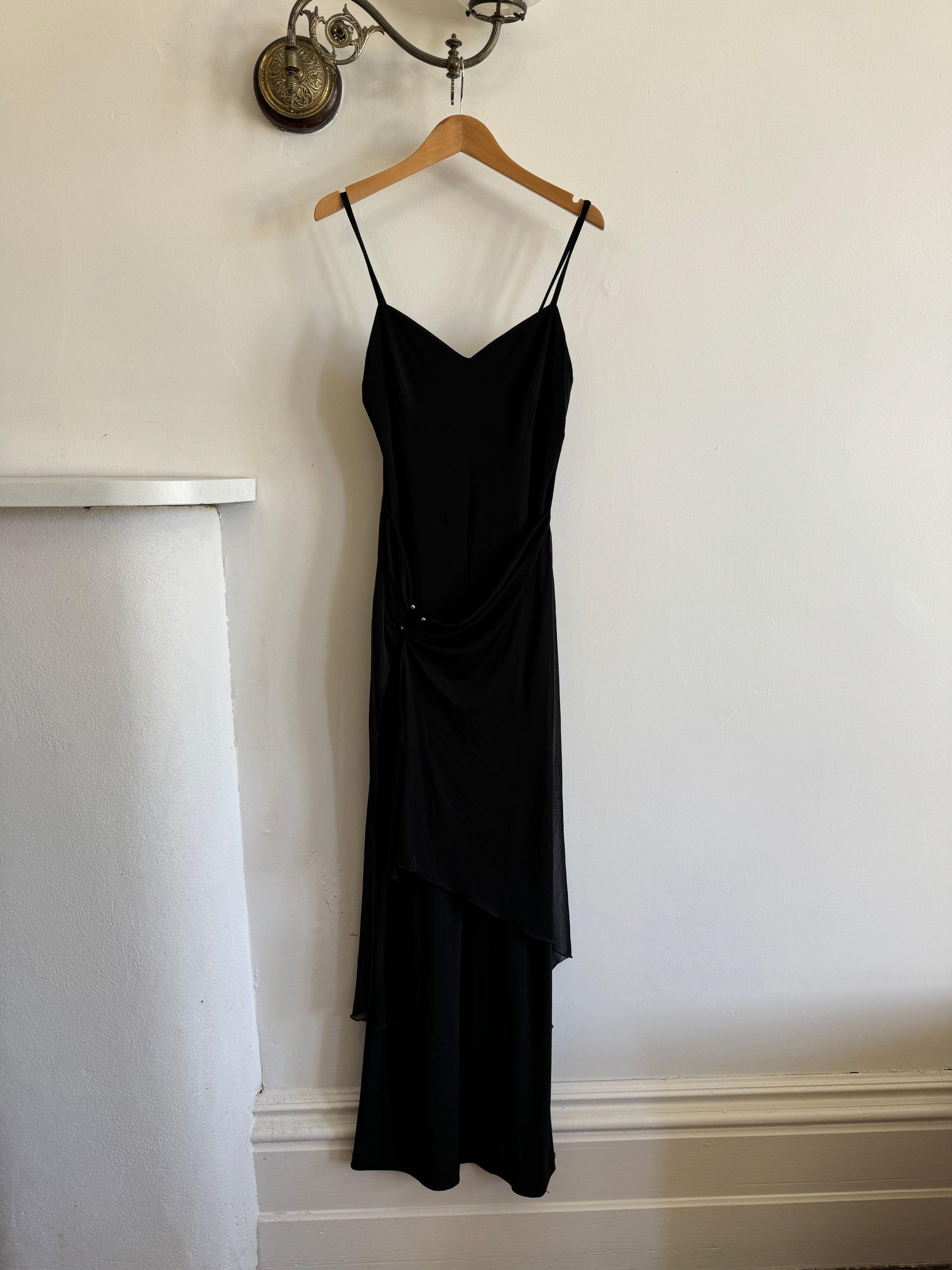 Vintage 90s Strappy Pantsuit with Sheer Skirt Overlay Noir