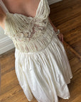 Vintage 90s Two Piece Tulle Beaded Top and Princess Silk Satin Skirt