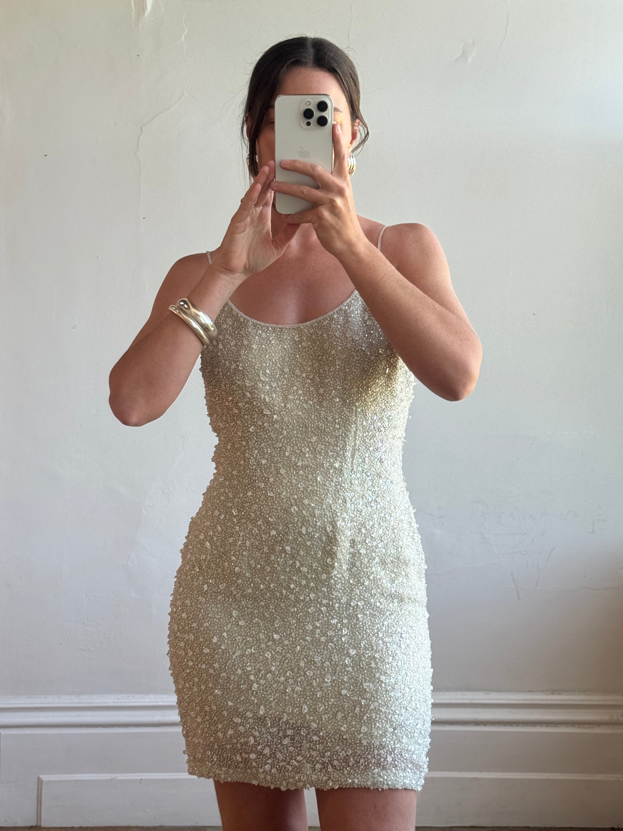 Vintage 90s Naeem Khan Silk Crystal Embellished Mini Dress