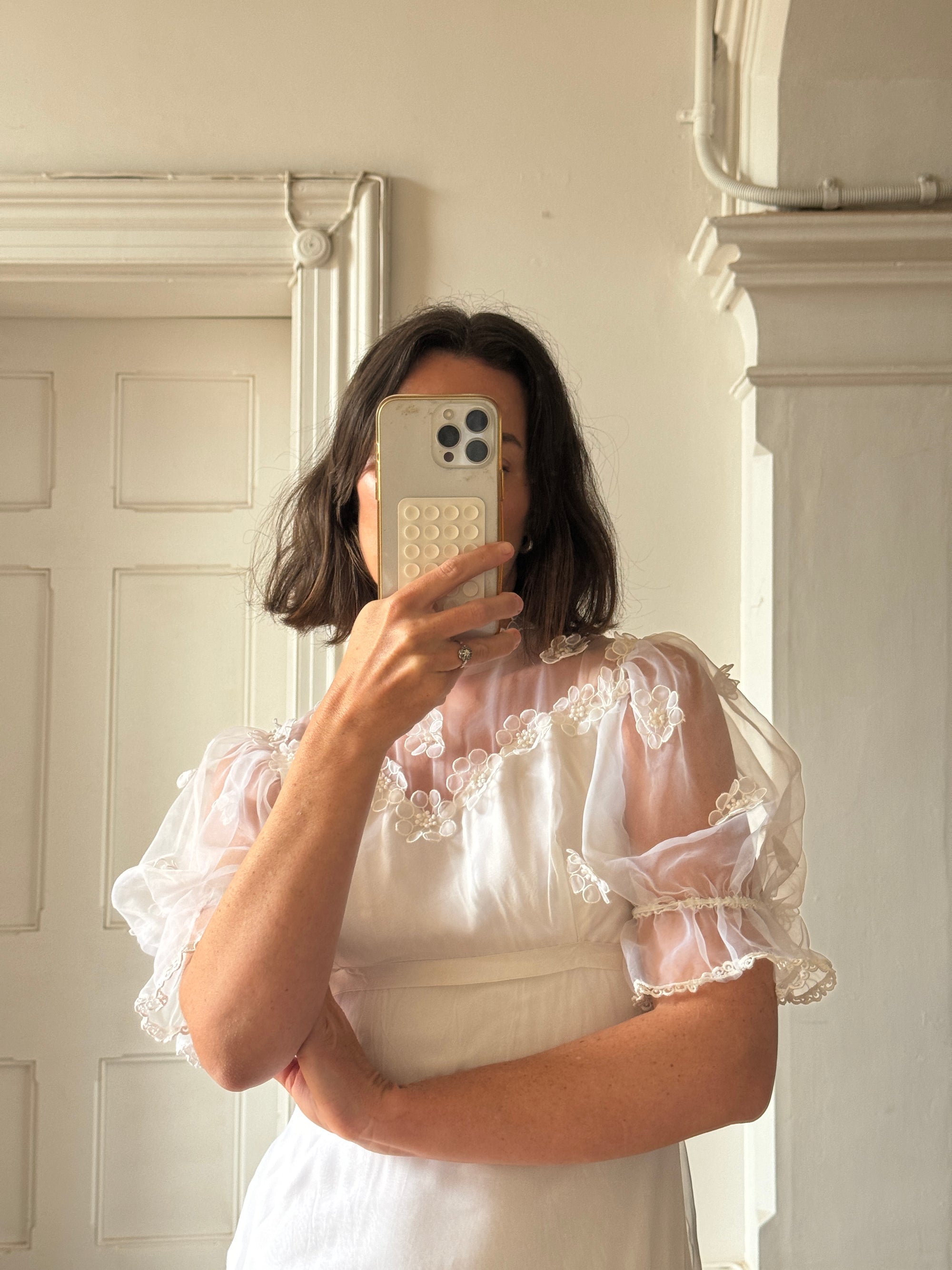 Vintage 60s Empire Organza Floral Wedding Dress