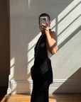 Vintage 90s Low Jersey Evening Dress Rhinestone Snake Noir
