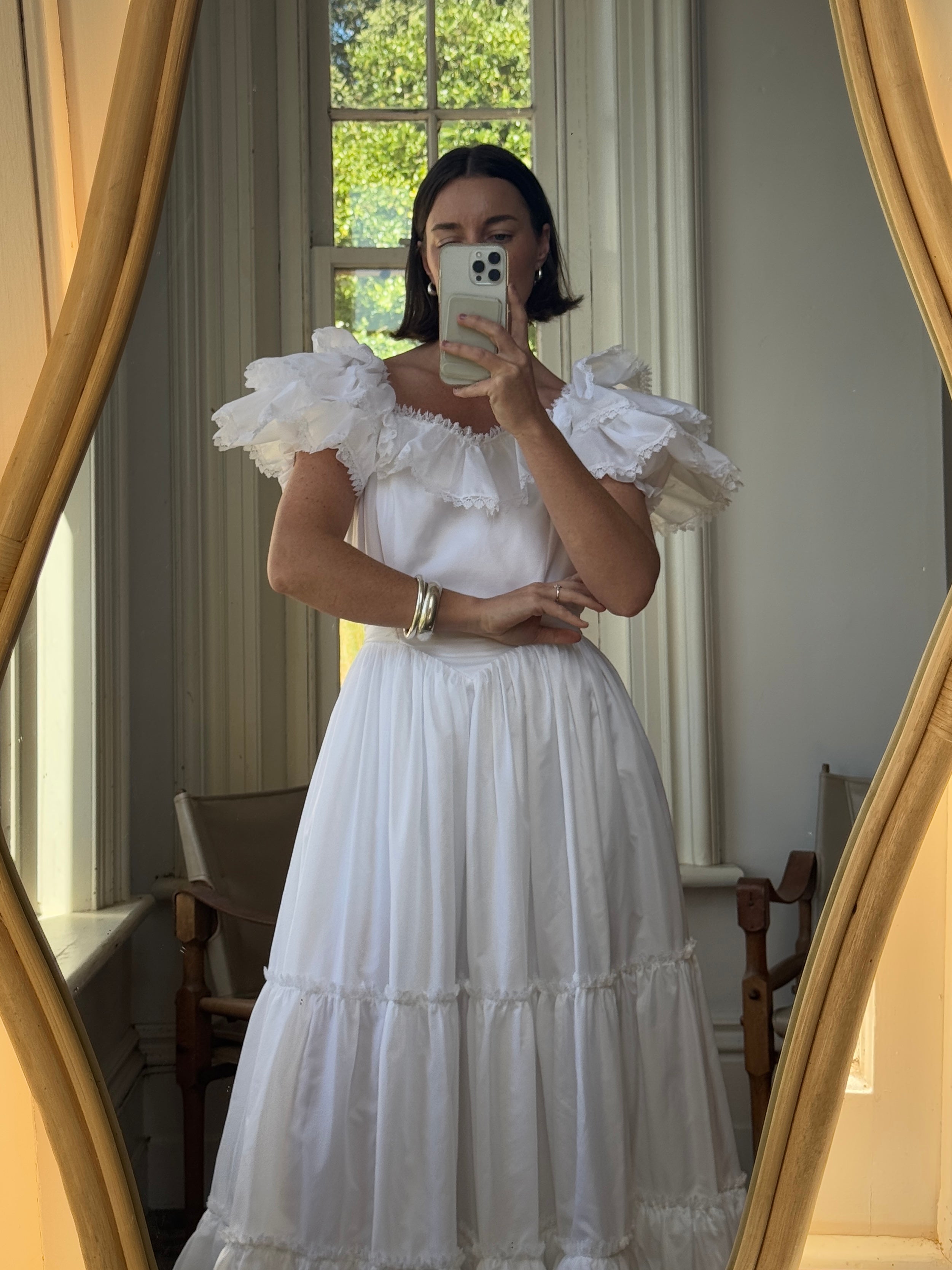 Vintage 70s Ruffled Tie Waist Wedding Dress