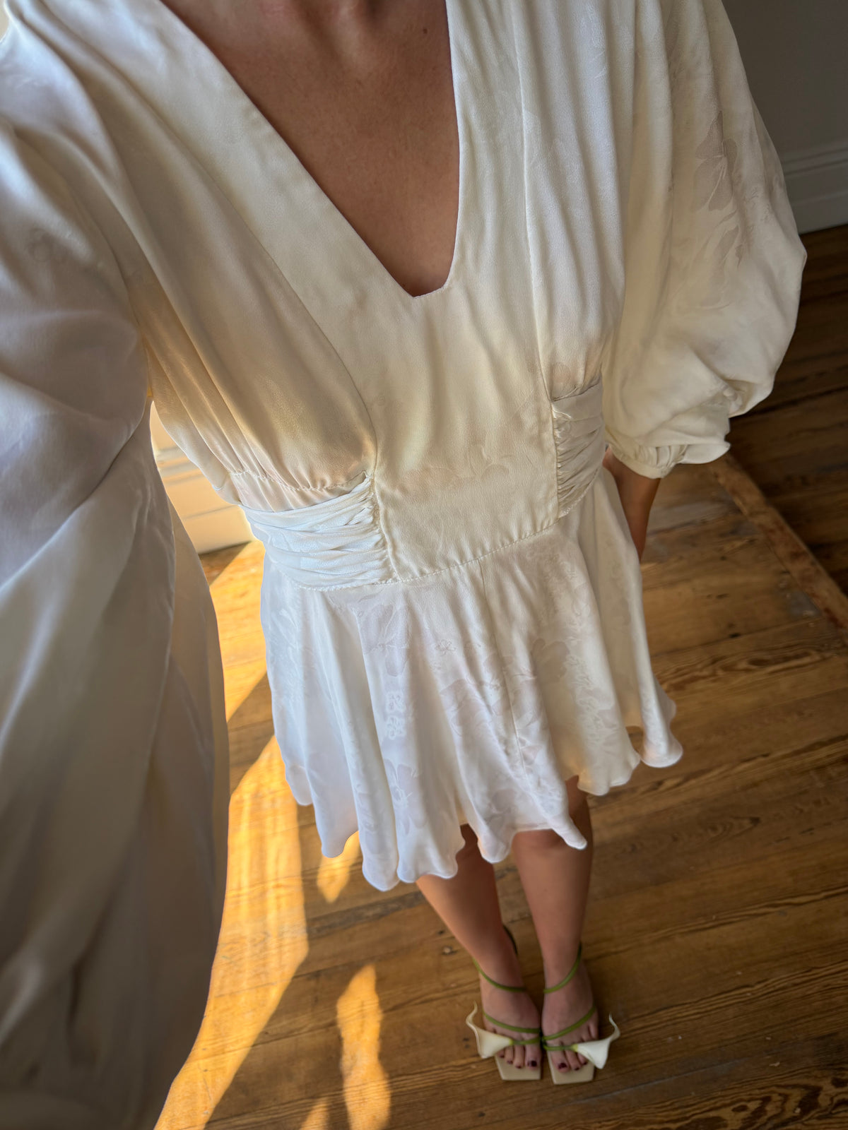 Vintage 70s Satin Jacquard Poet Sleeve Mini Dress