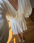 Vintage 70s Satin Jacquard Poet Sleeve Mini Dress