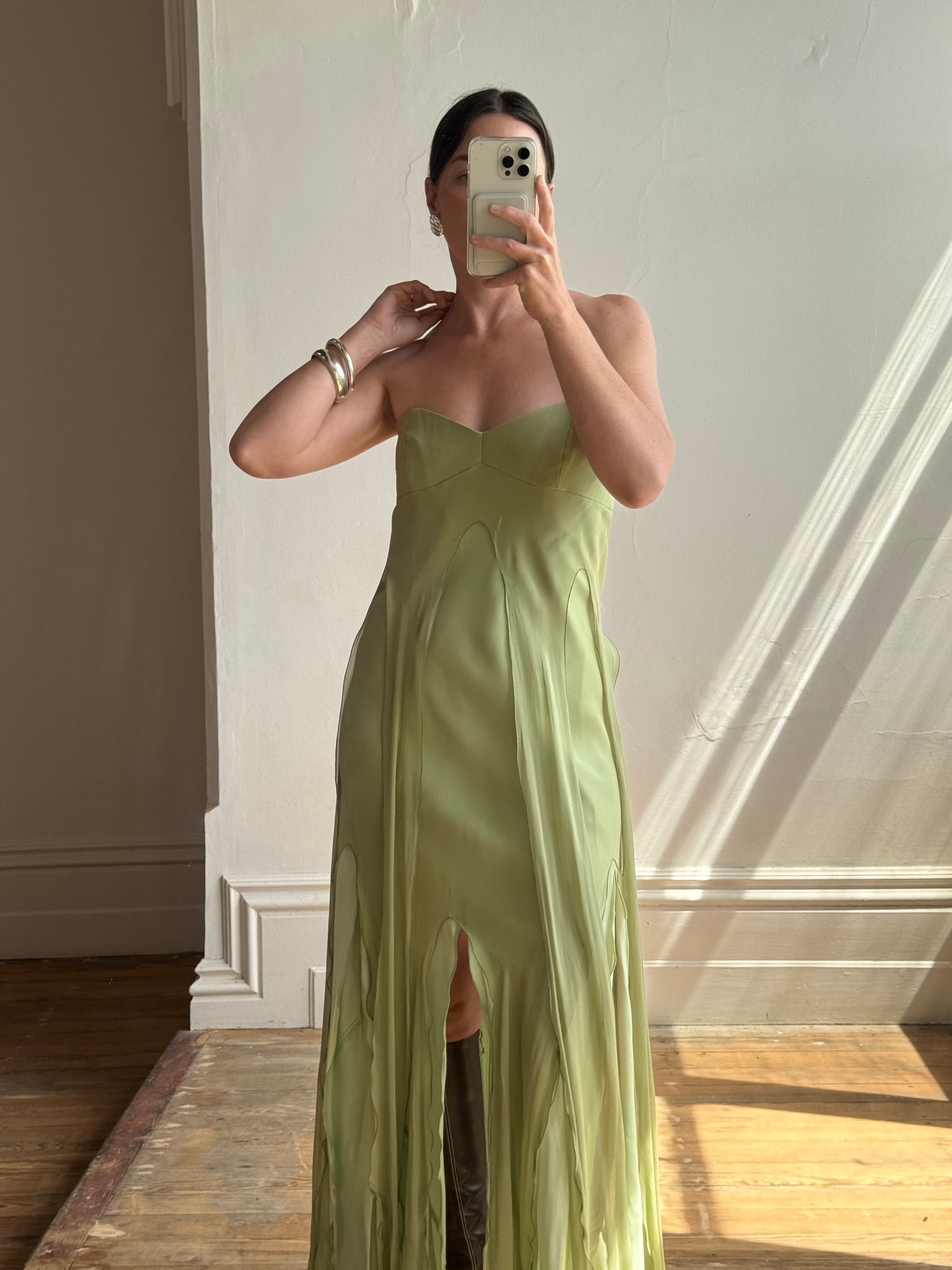 Vintage 90s Olive Strapless Fairy Dress