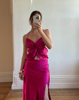 Vintage 90s Butterfly Fuchsia Silk Maxi Dress
