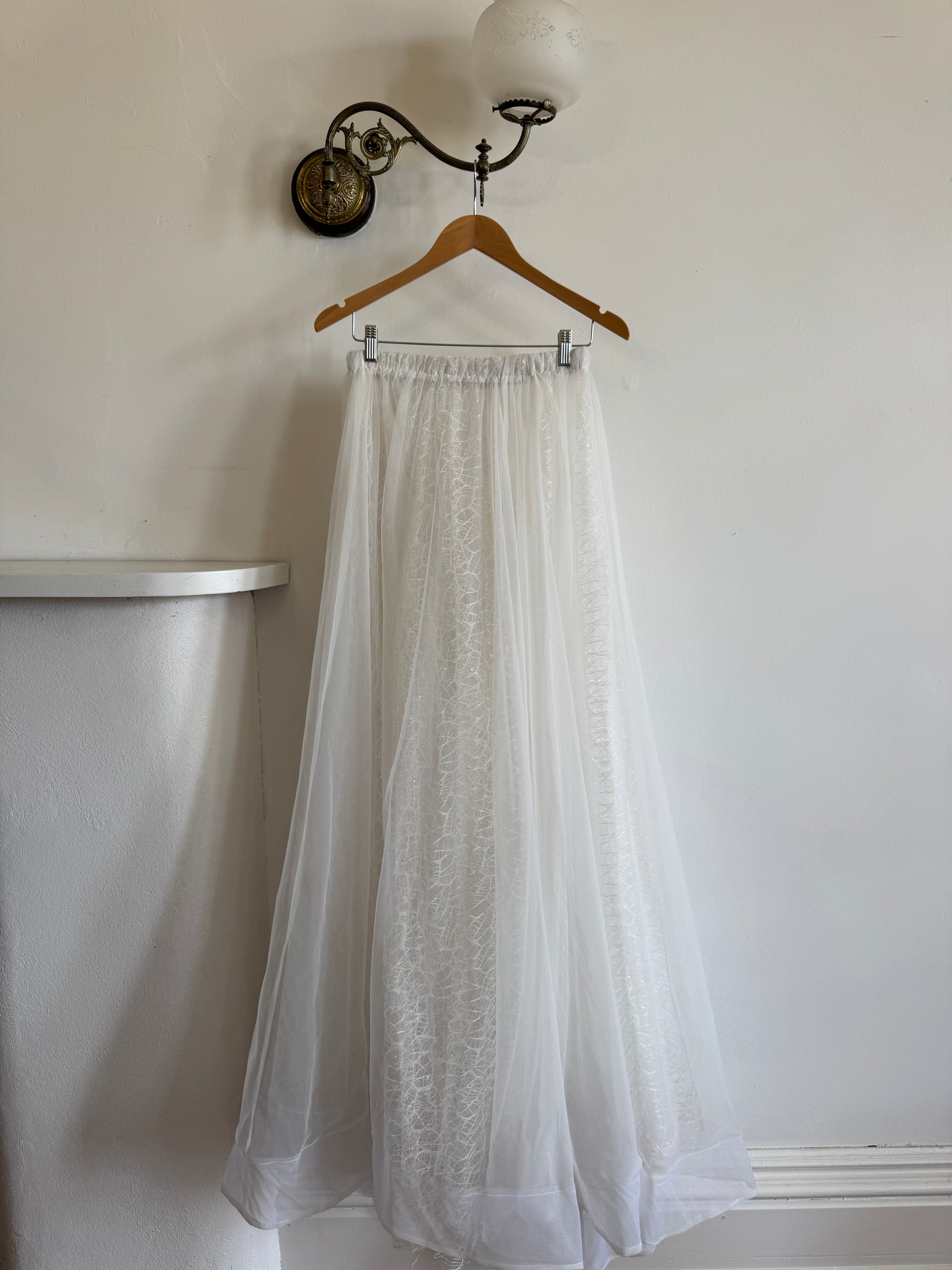 Vintage 80s Sheer Organza Webbed Lace Bridal Skirt