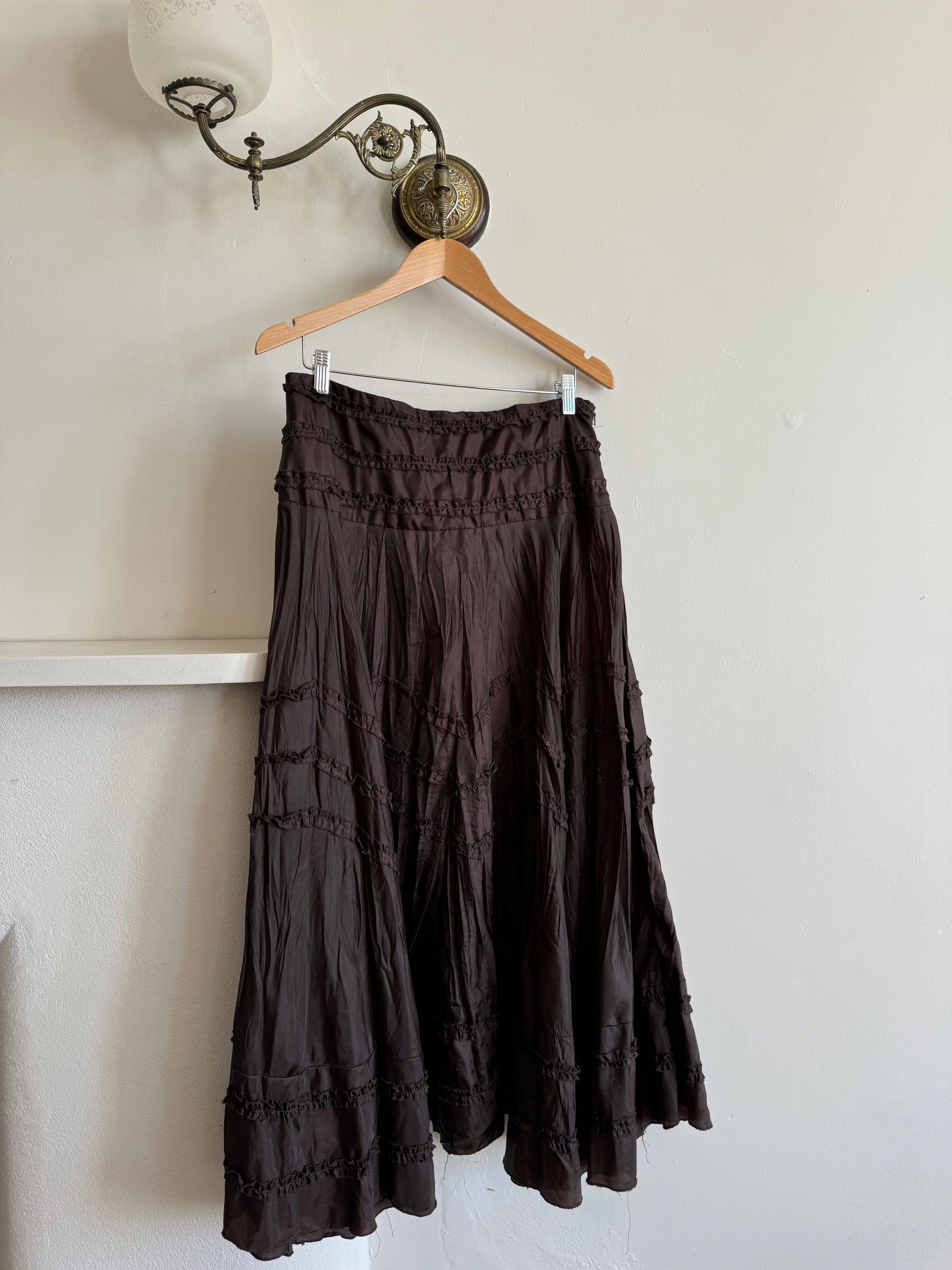 Vintage 90s Chocolate Brown A Line Maxi Skirt